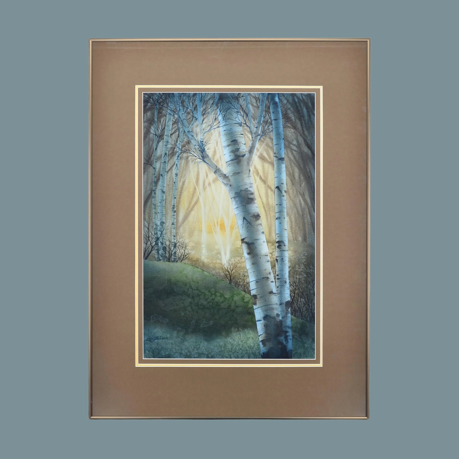 Late 20th Century Eric C Johnson Original Watercolor Painting of Birch Trees Signed & Framed - 12
