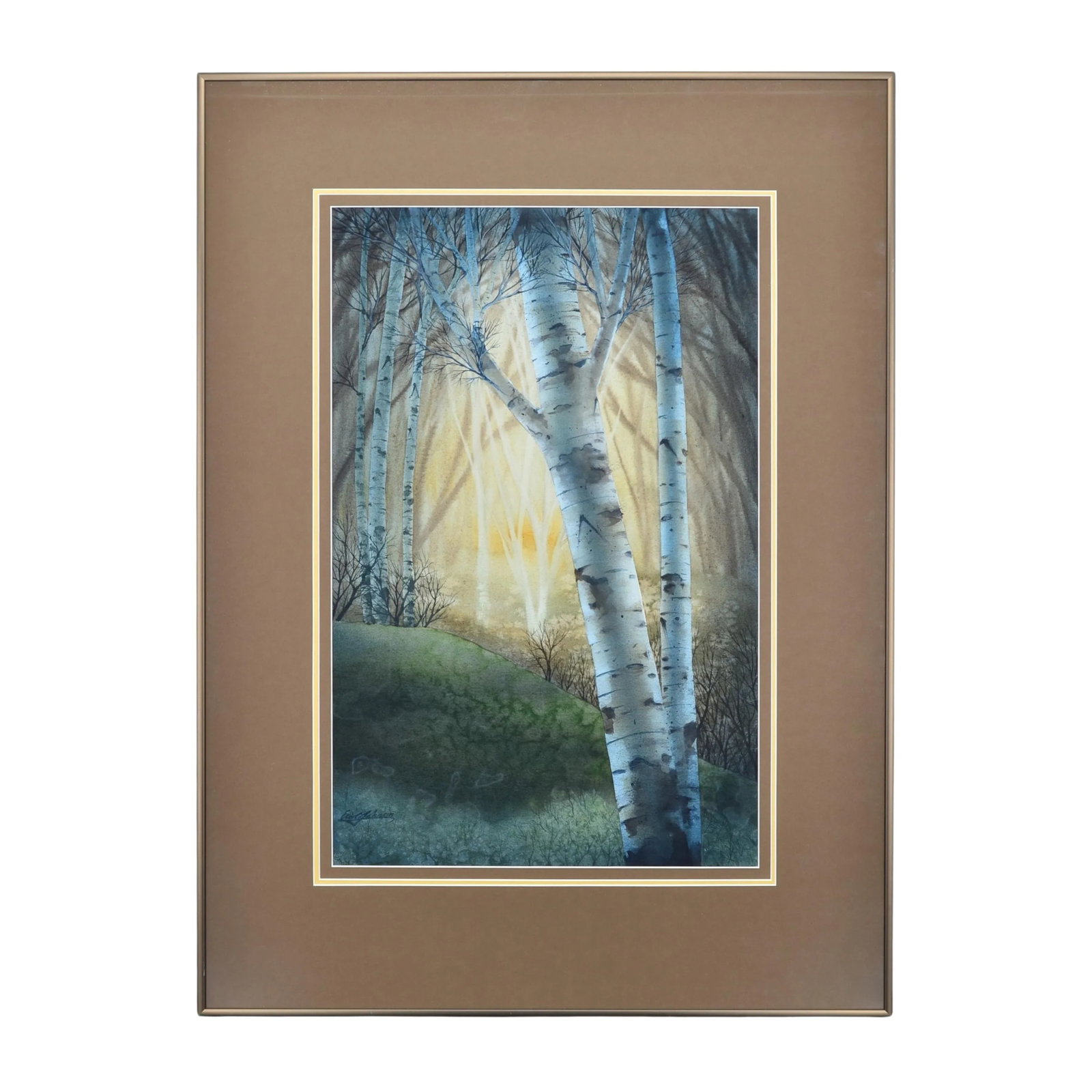 Late 20th Century Eric C Johnson Original Watercolor Painting of Birch Trees Signed & Framed - 2