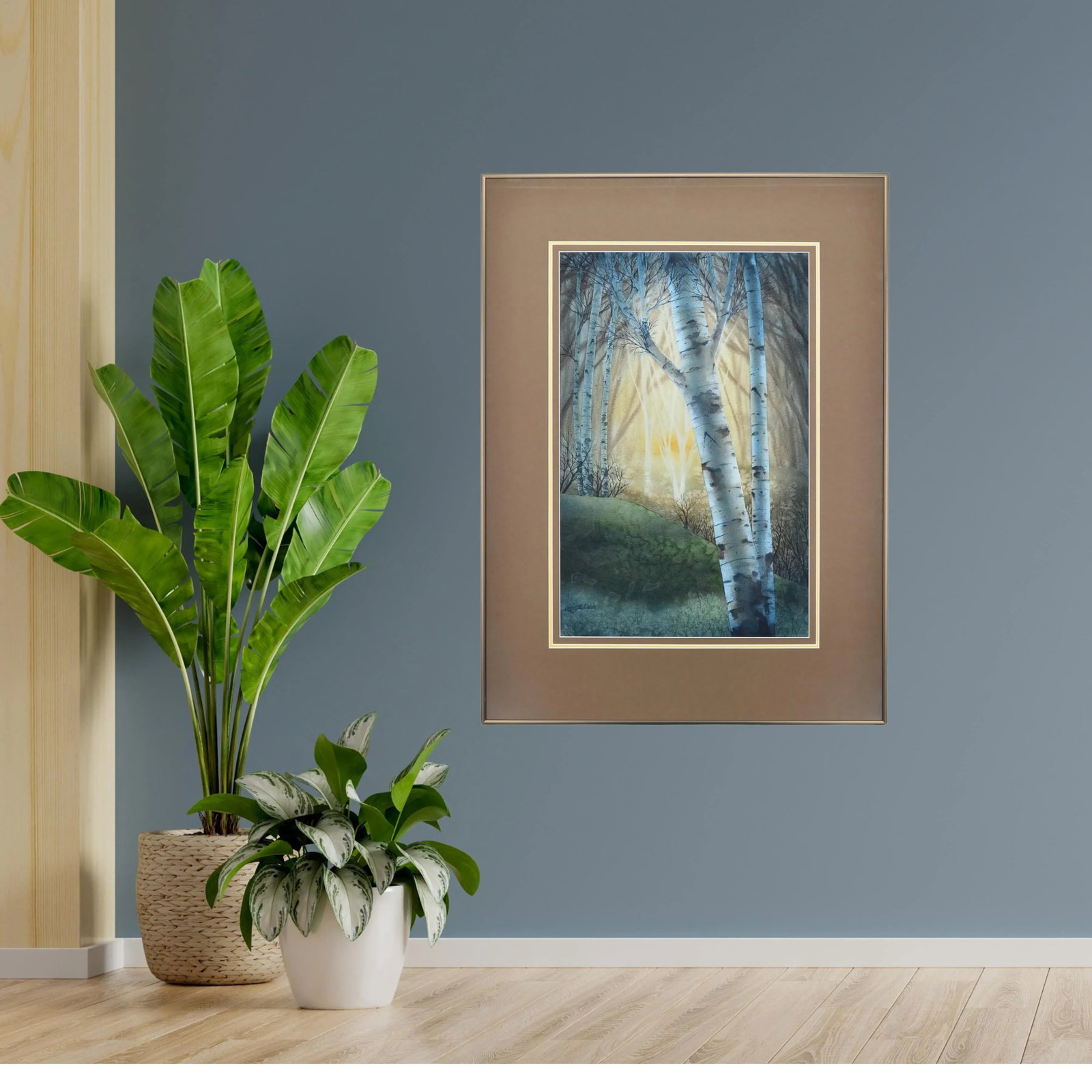 Late 20th Century Eric C Johnson Original Watercolor Painting of Birch Trees Signed & Framed - 3