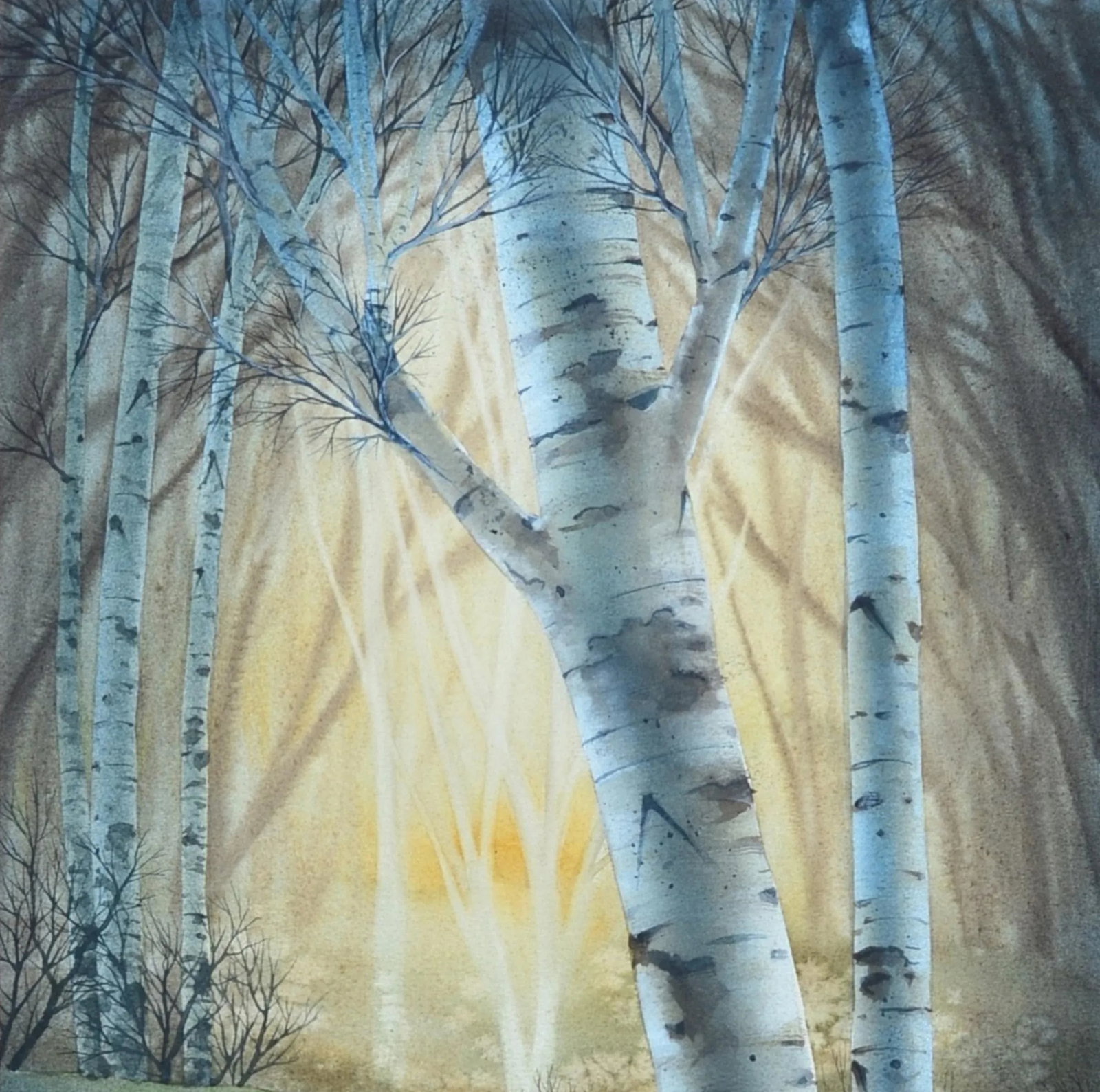 Late 20th Century Eric C Johnson Original Watercolor Painting of Birch Trees Signed & Framed - 6