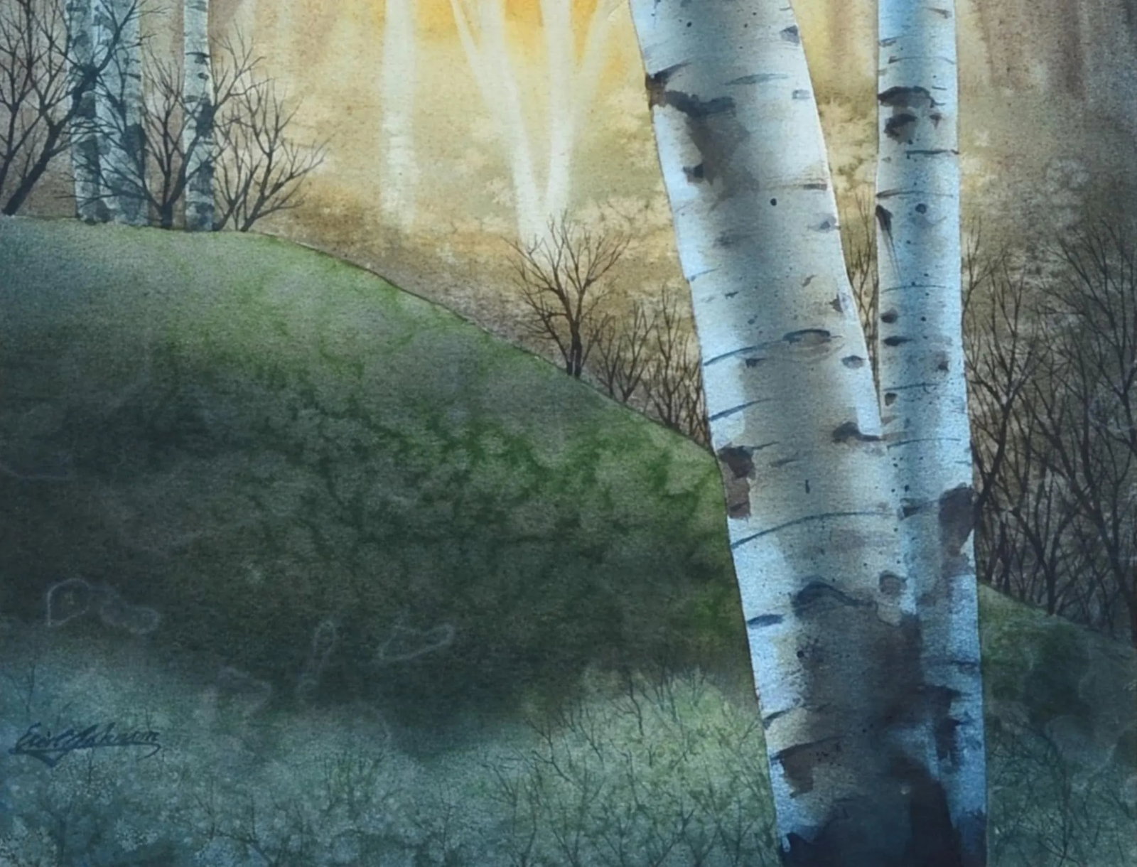 Late 20th Century Eric C Johnson Original Watercolor Painting of Birch Trees Signed & Framed - 8