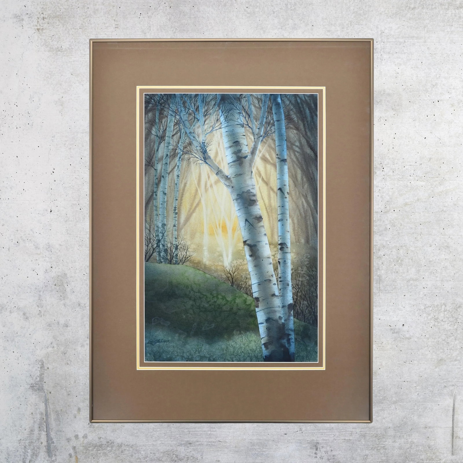 Late 20th Century Eric C Johnson Original Watercolor Painting of Birch Trees Signed & Framed - 9