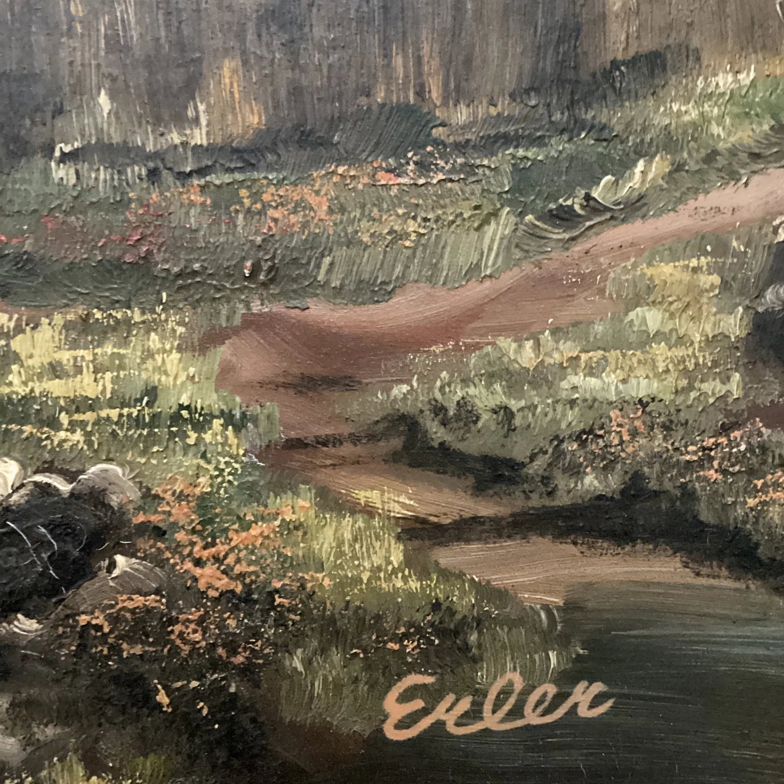 Vintage Oil Painting of Landscape Rural Scene Artist Signed Framed - 11