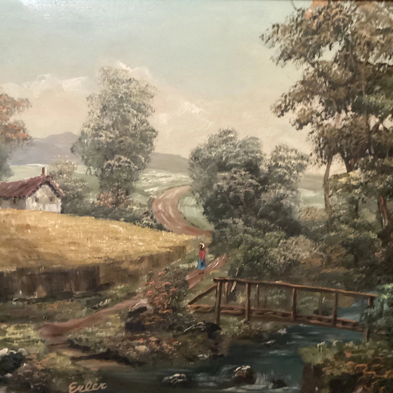 Vintage Oil Painting of Landscape Rural Scene Artist Signed Framed - 2