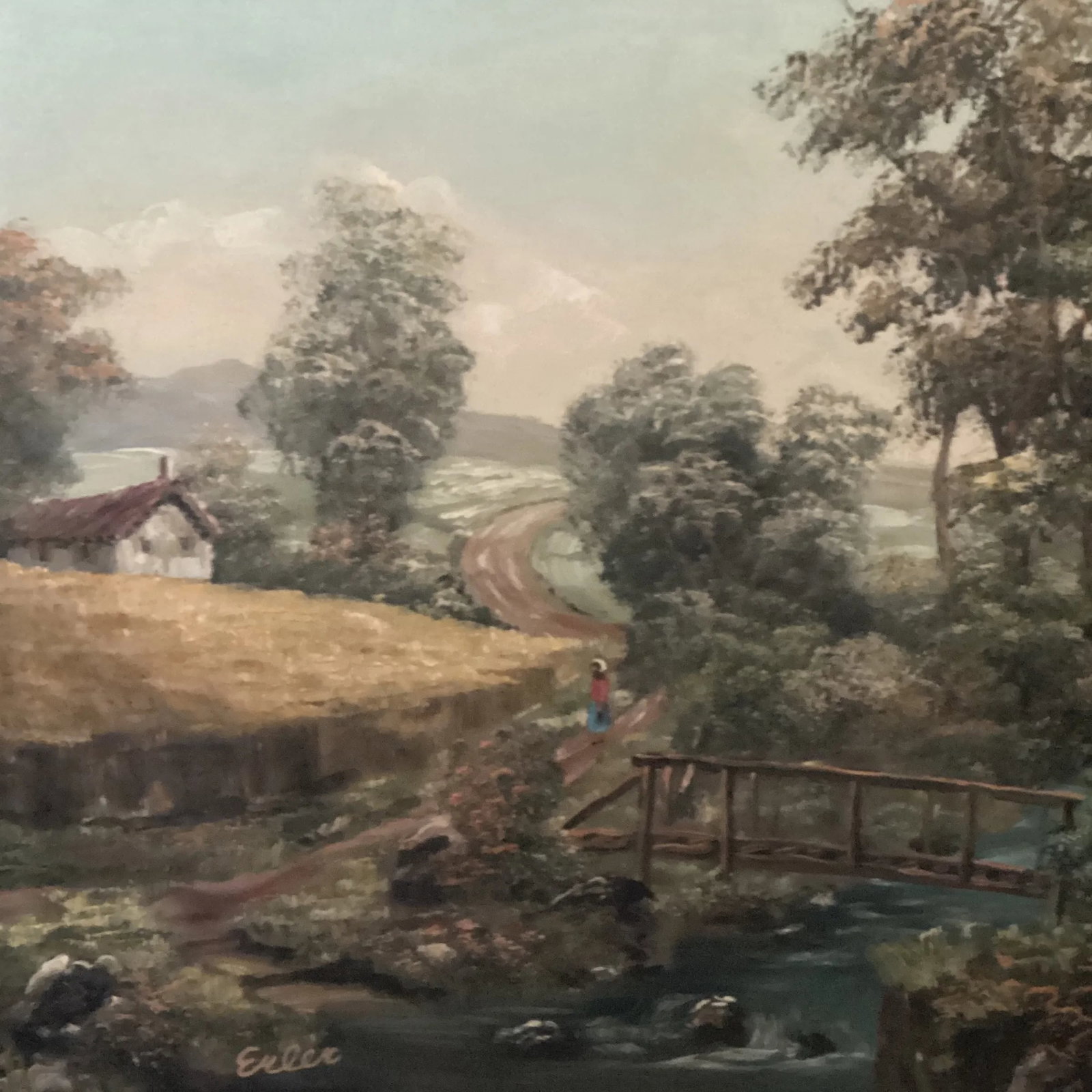 Vintage Oil Painting of Landscape Rural Scene Artist Signed Framed - 4
