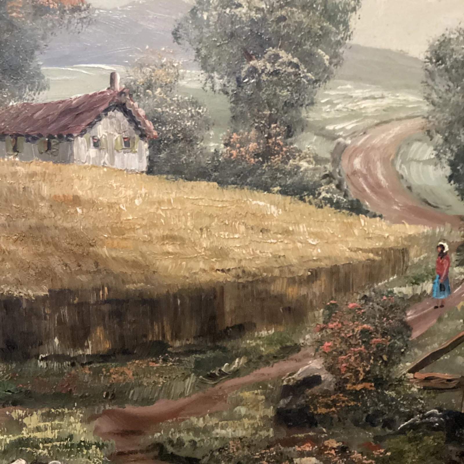 Vintage Oil Painting of Landscape Rural Scene Artist Signed Framed - 9