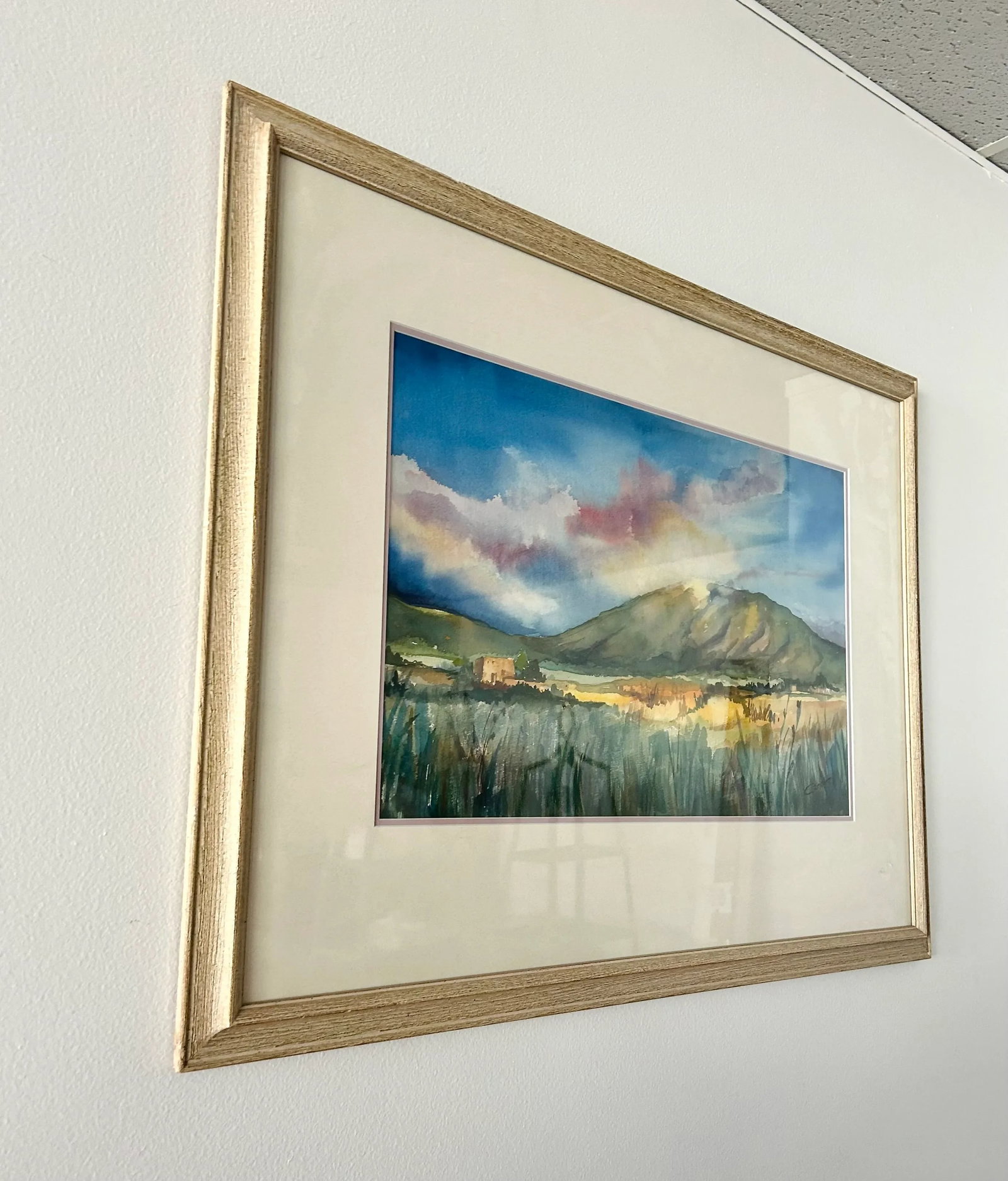 Landscape Watercolor, Framed & Signed - 4