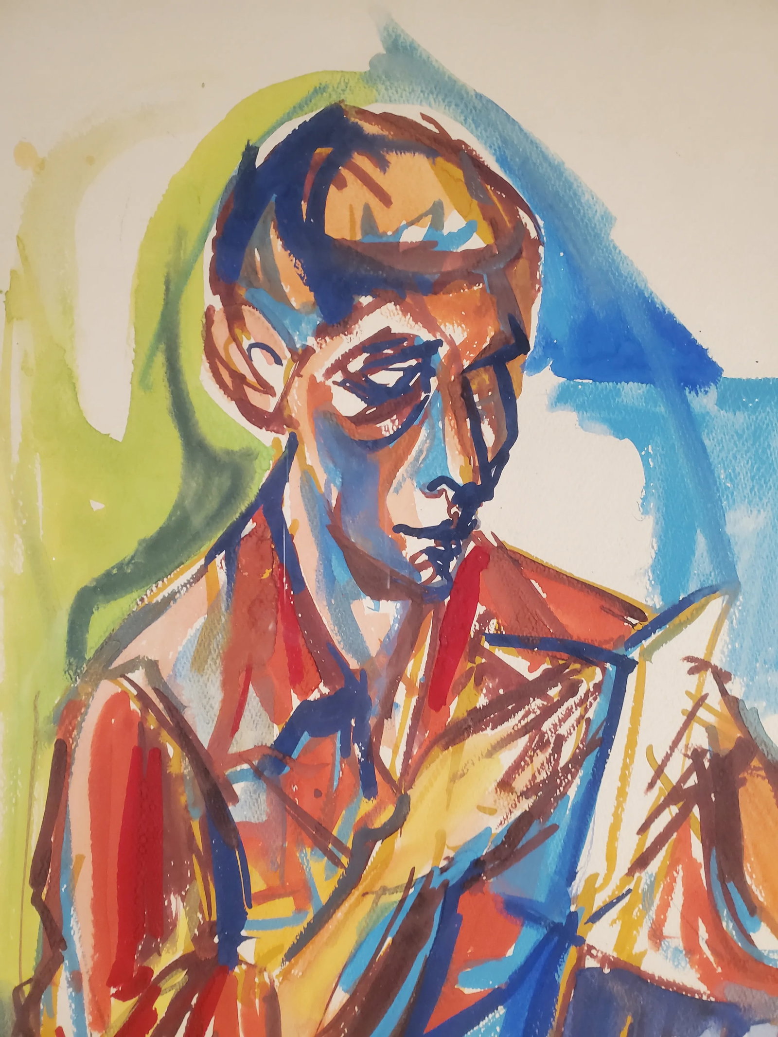 1940s Figurative Expressionist Man Reading Original Watercolor on Paper - 4