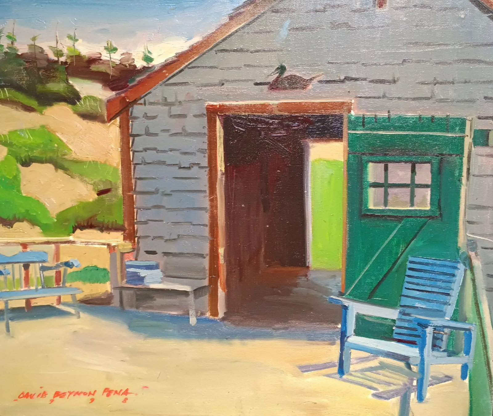 Boathouse Duck, Original Oil Painting - 2