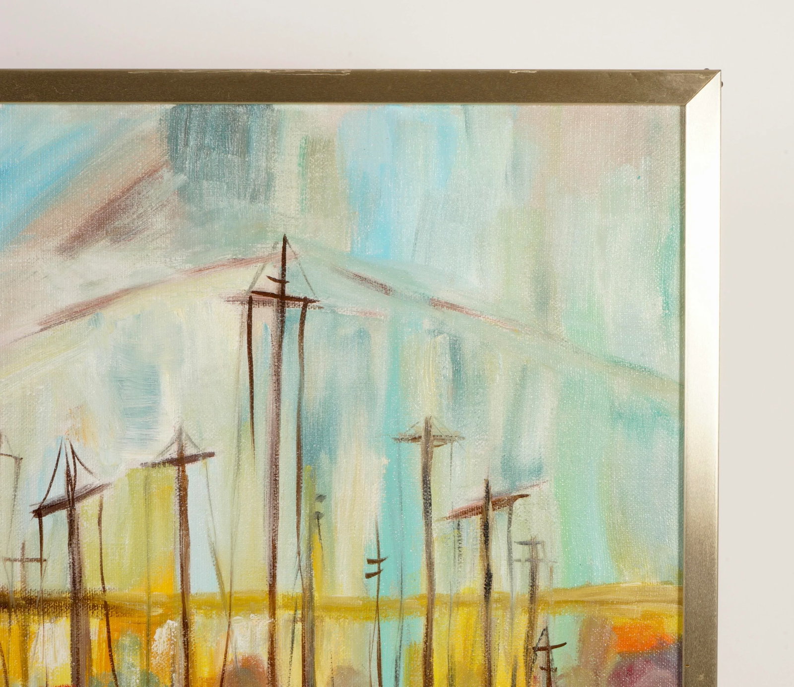 1970s Pauline Wright Sailboat Harbor Landscape Artwork - 5