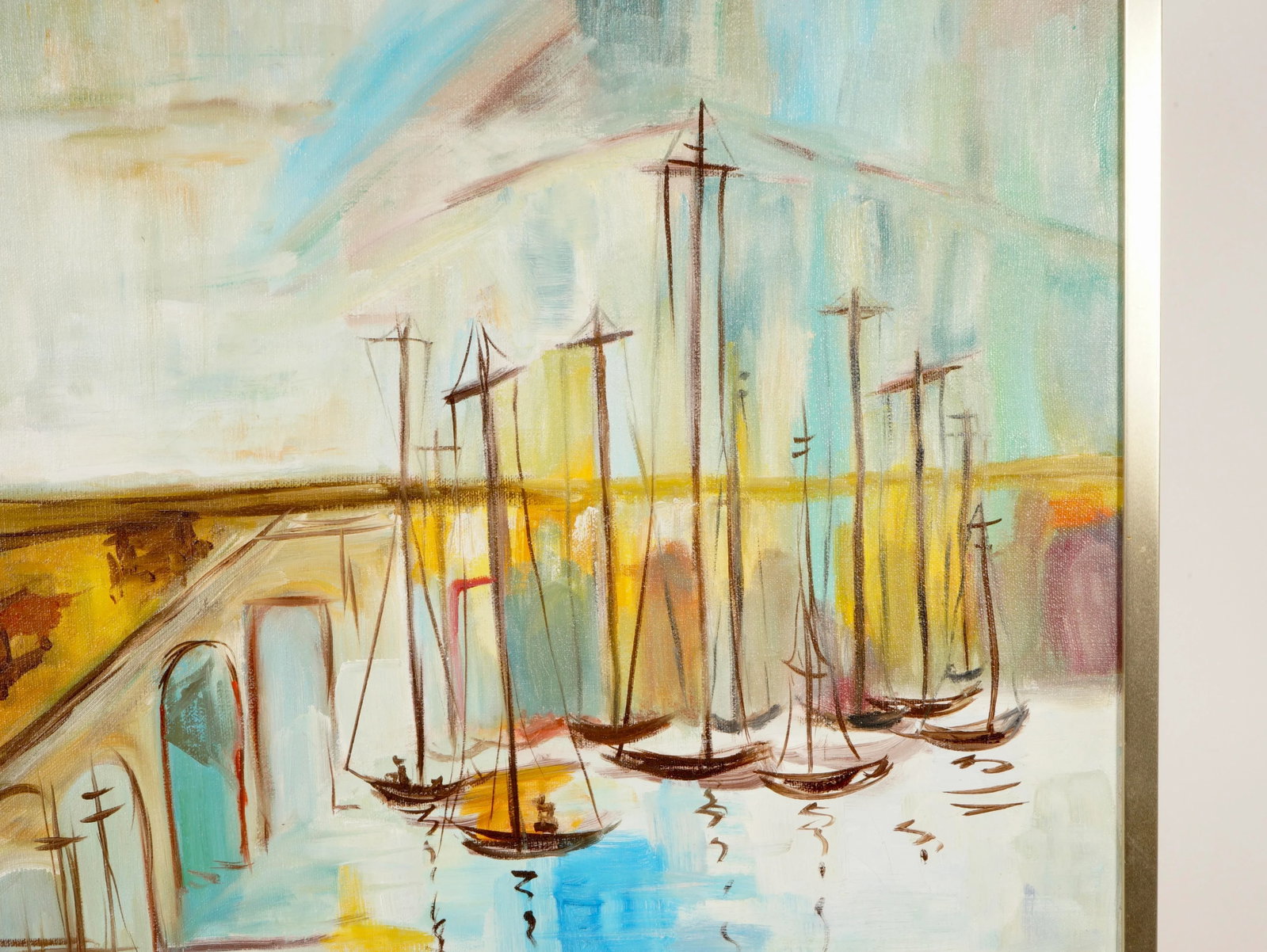 1970s Pauline Wright Sailboat Harbor Landscape Artwork - 6
