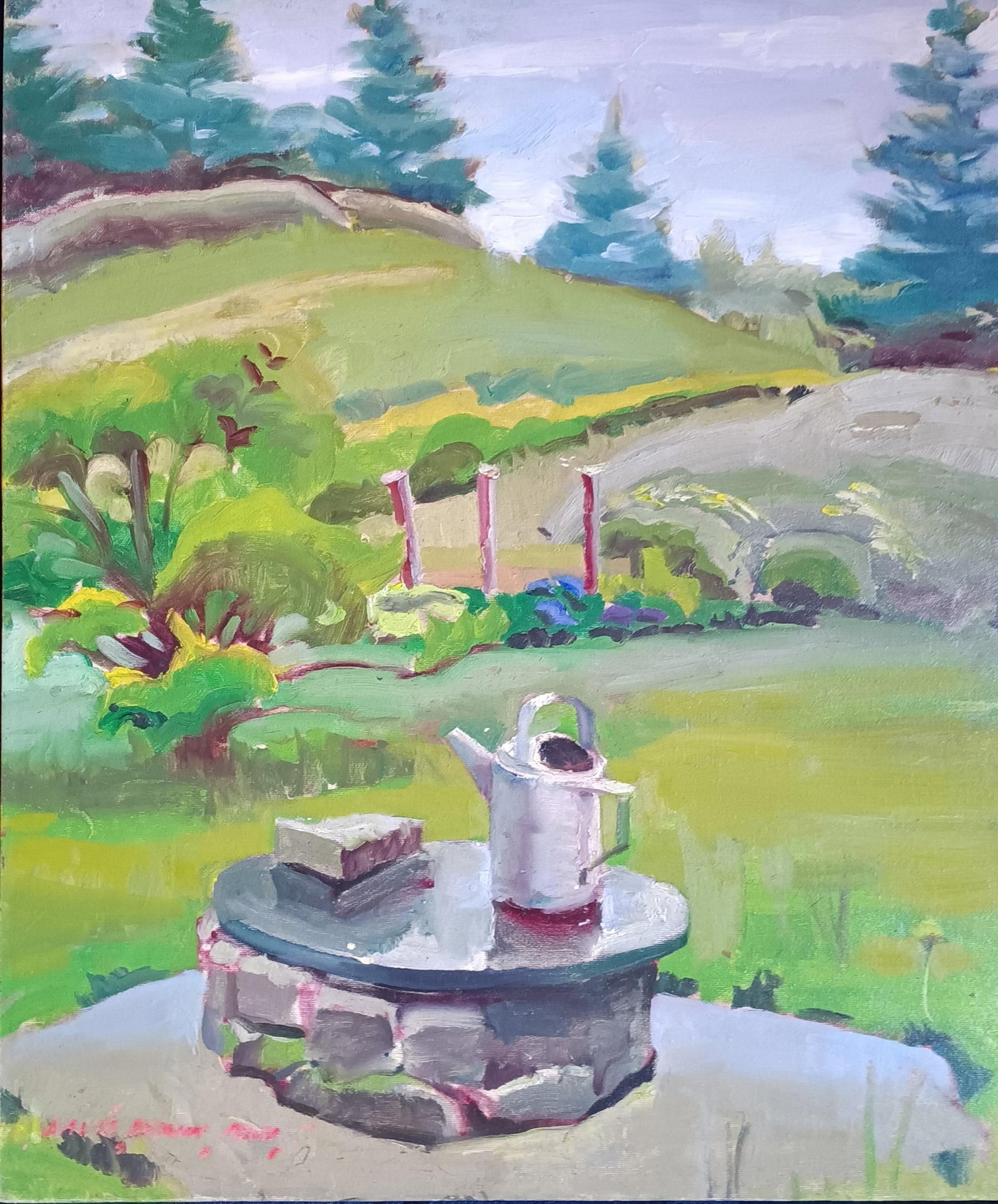 Watering Can on the Wishing Well Oil Painting - 2