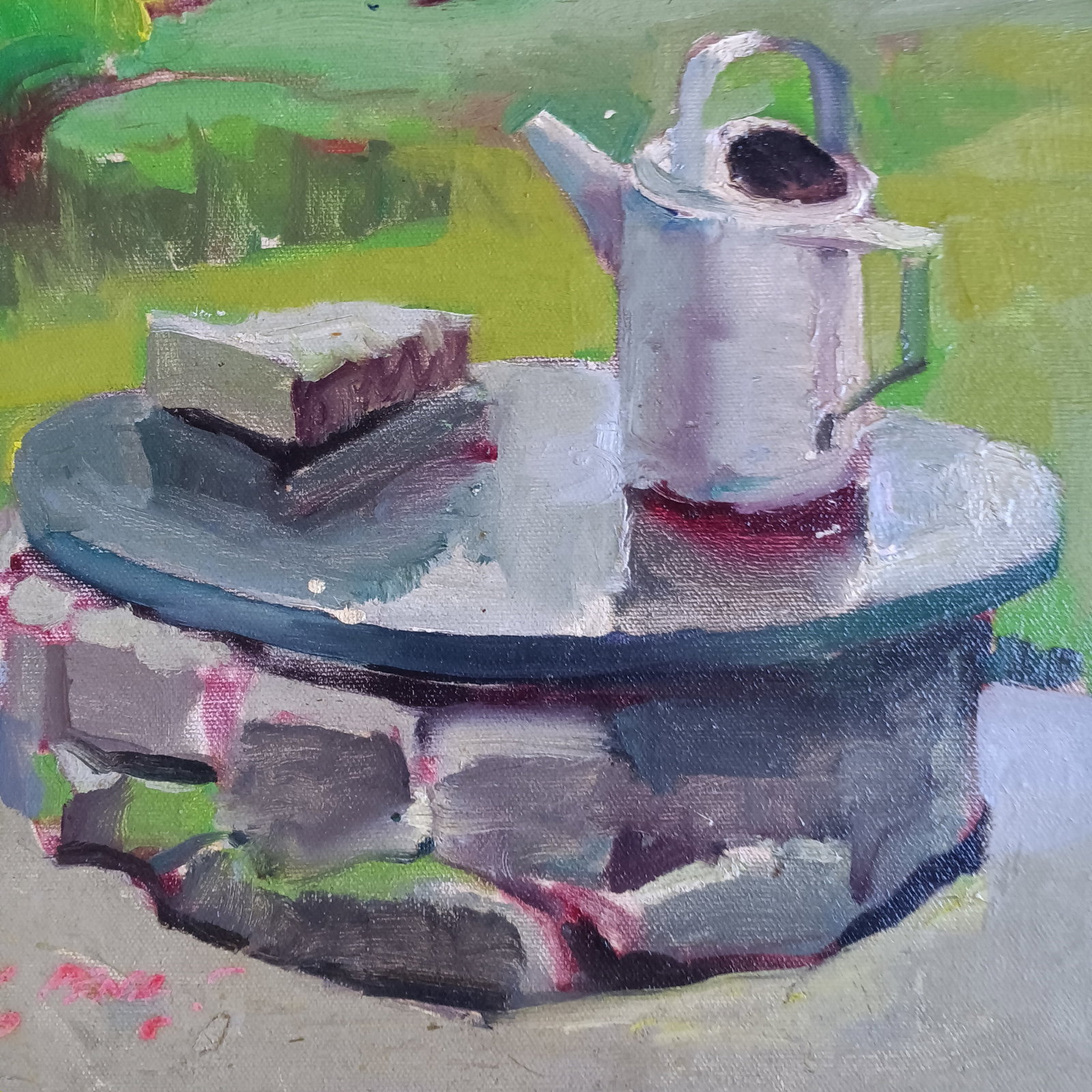 Watering Can on the Wishing Well Oil Painting - 5