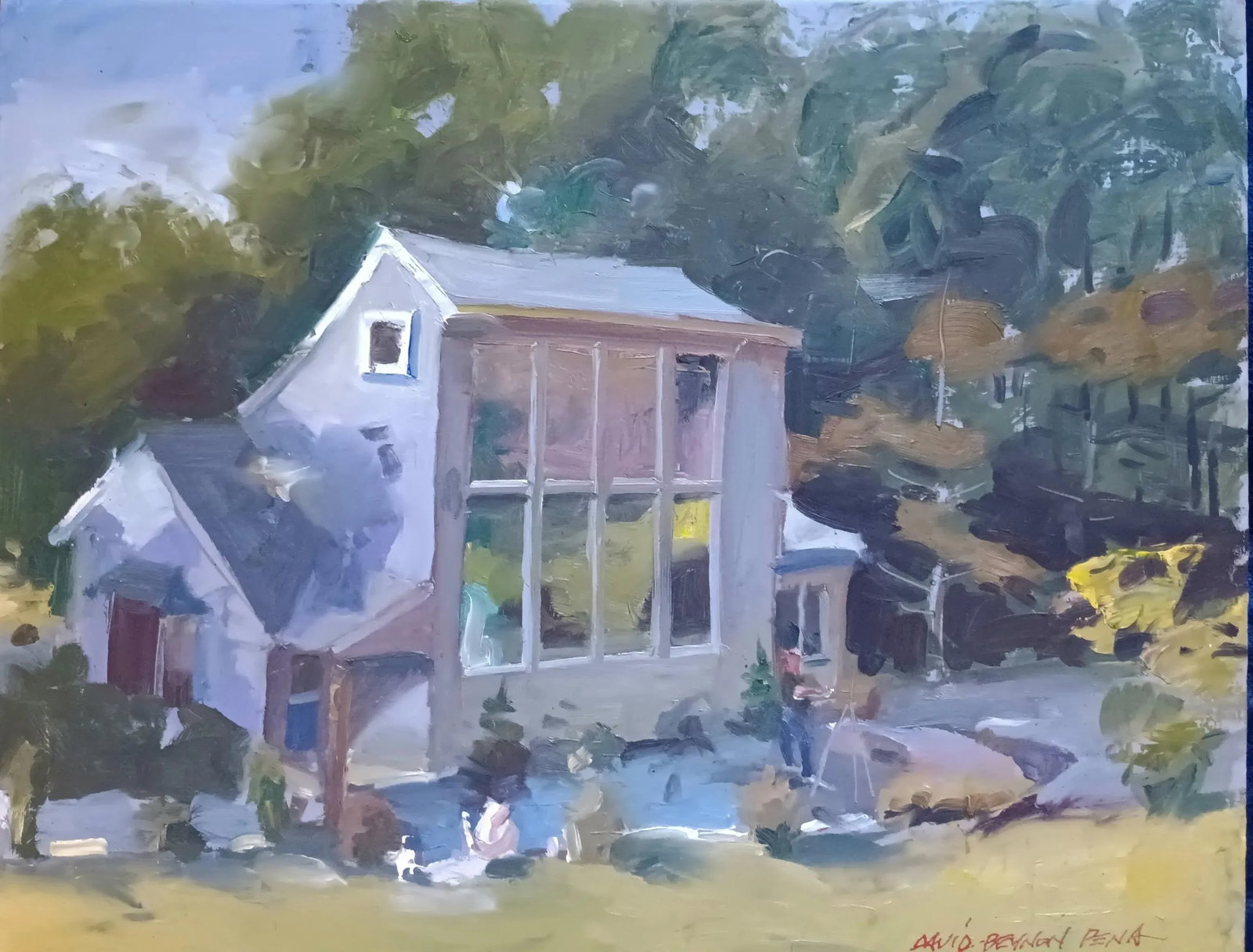 Famous Artist's Connecticut Studio, Original Oil Painting - 4