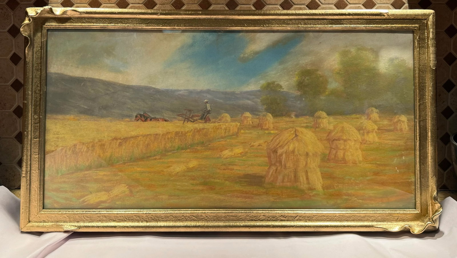 Antique Early 1900s American Pastel Agrarian Landscape Drawing - 2