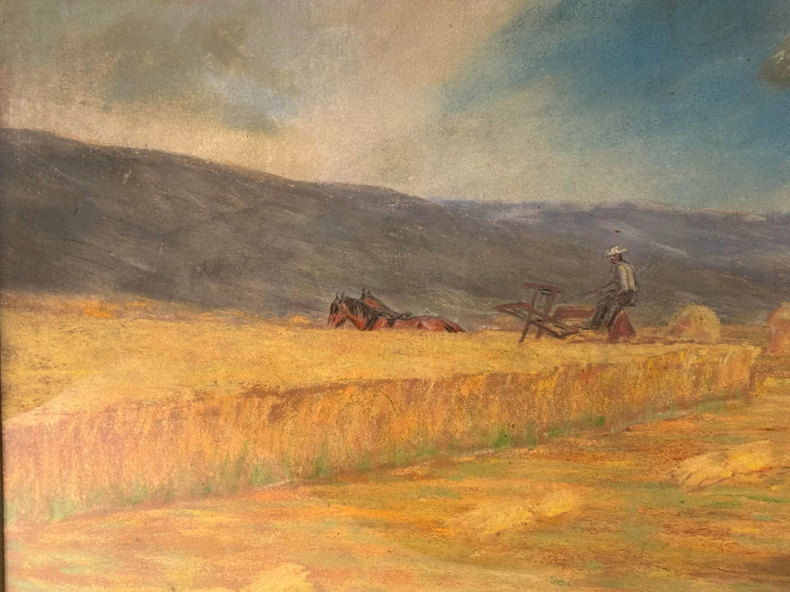 Antique Early 1900s American Pastel Agrarian Landscape Drawing - 3