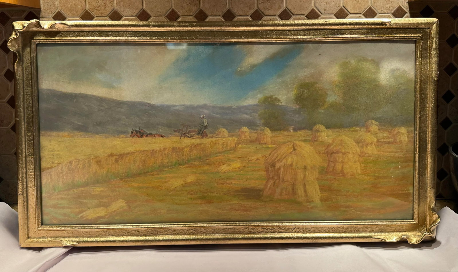 Antique Early 1900s American Pastel Agrarian Landscape Drawing - 4