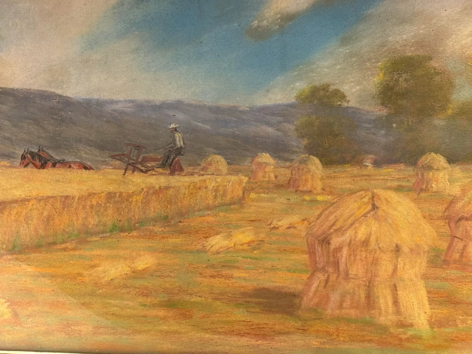 Antique Early 1900s American Pastel Agrarian Landscape Drawing - 7