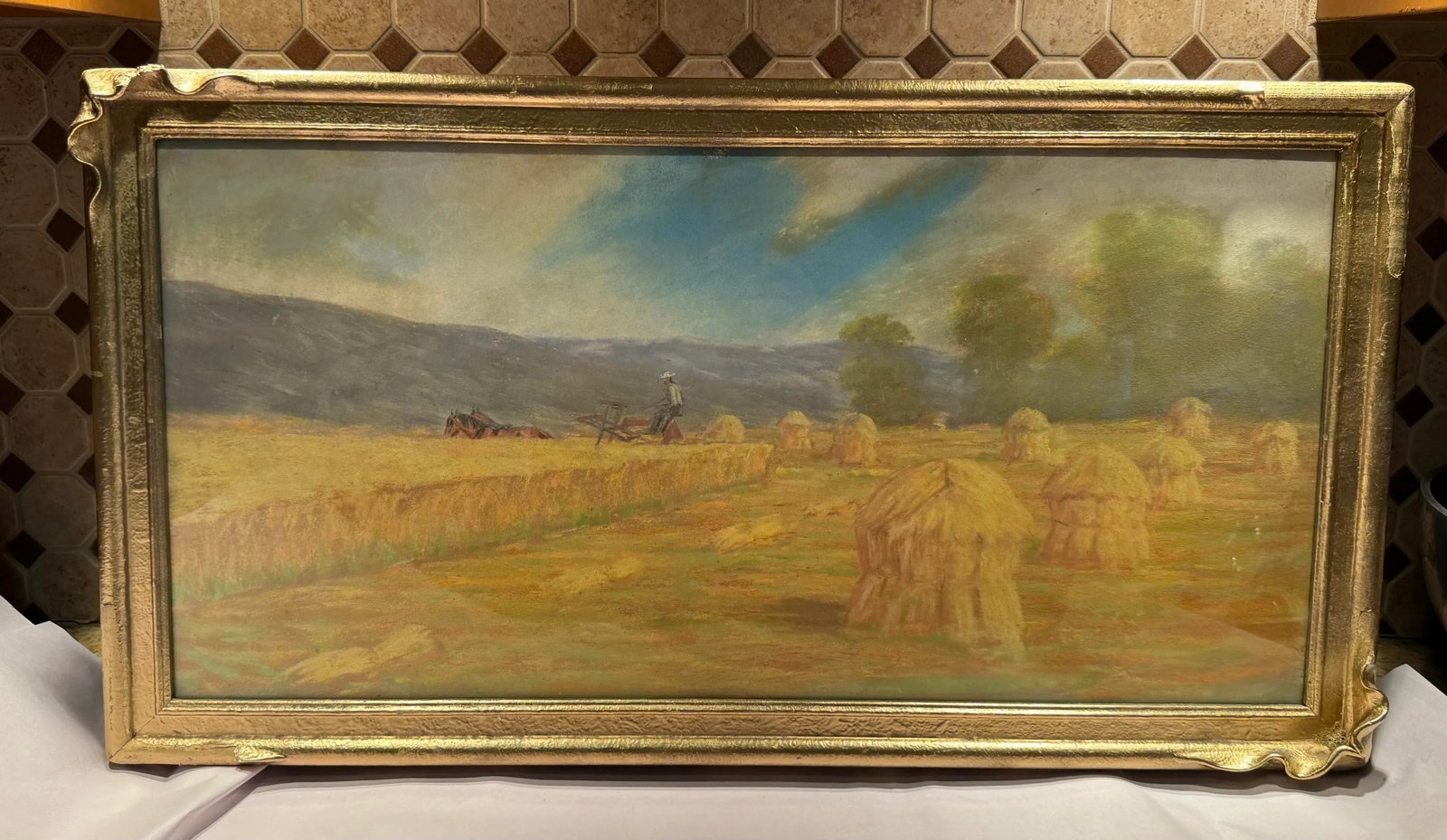Antique Early 1900s American Pastel Agrarian Landscape Drawing - 9