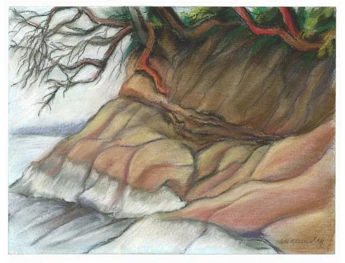 Original Pastel Painting, Low Tide Rocks, Sea Shore Landscape - 3