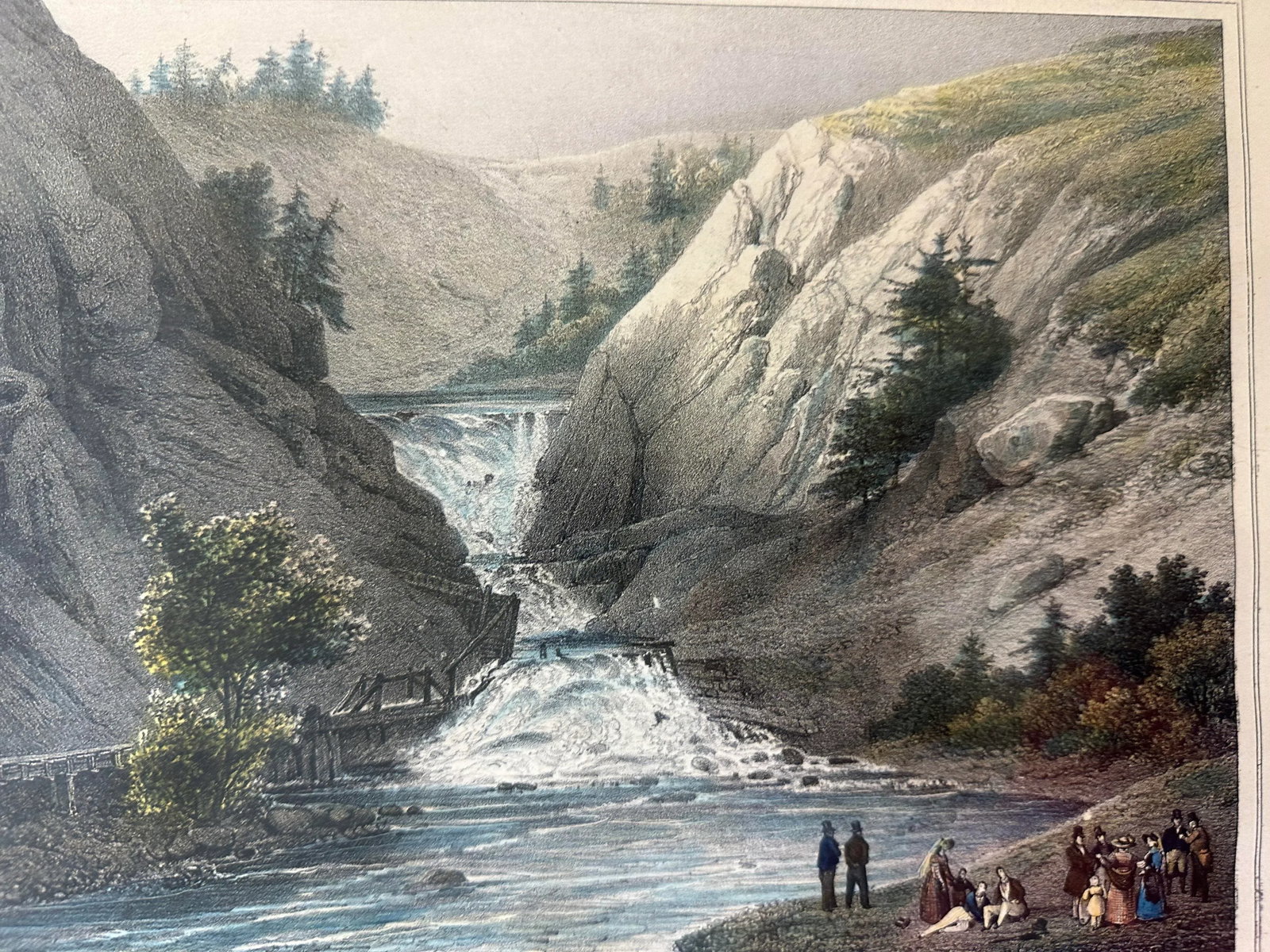 1820s Falls of Mount Ida, Above the Town of Troy. Original Lithograph by Jacques Milbert - 2