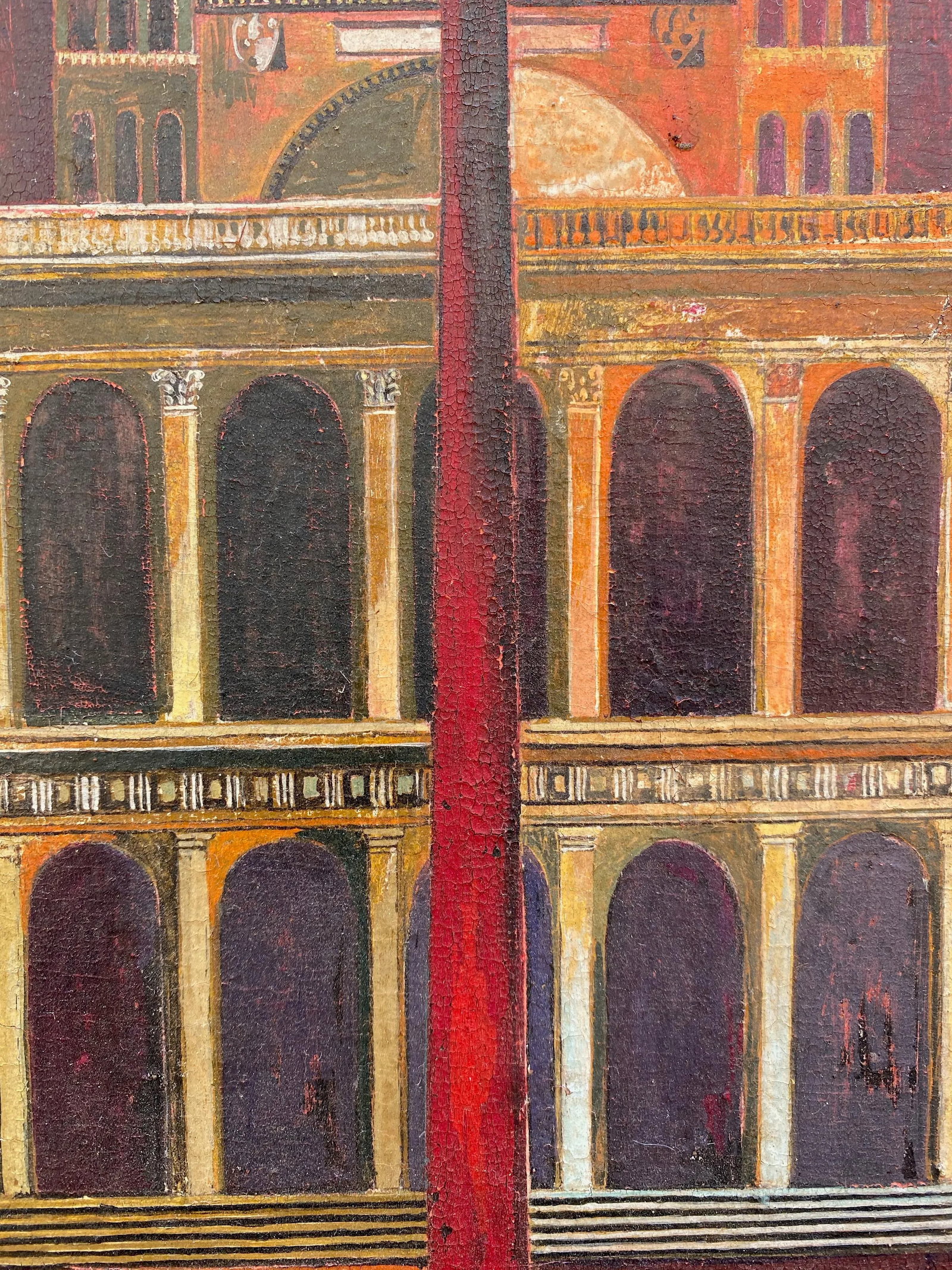 1960s Modernist Italian Renaissance Style Architectural Painting - 5