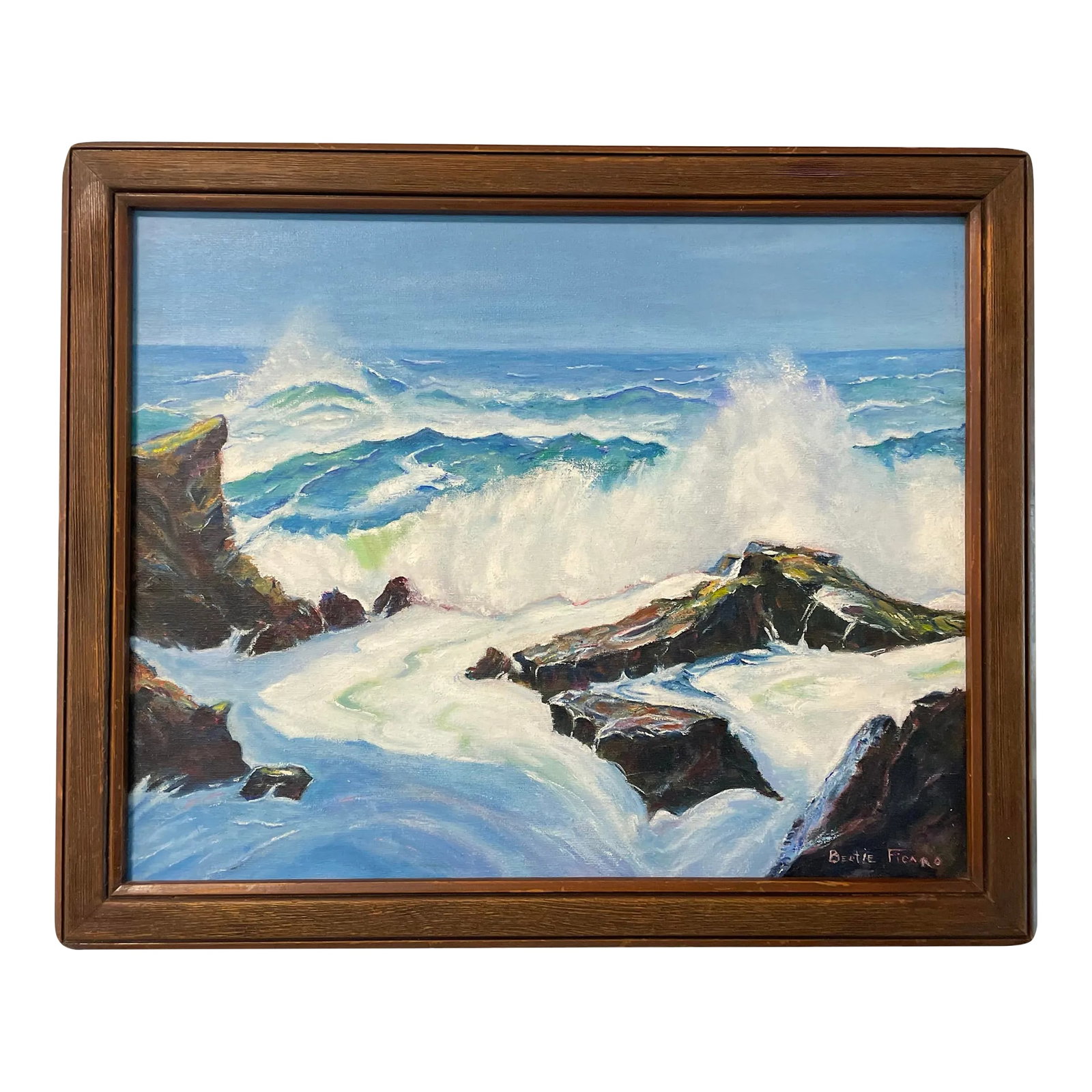 Mid 20th Century Vintage Framed Seascape Oil on Canvas Signed Ficaro (1 of 6)