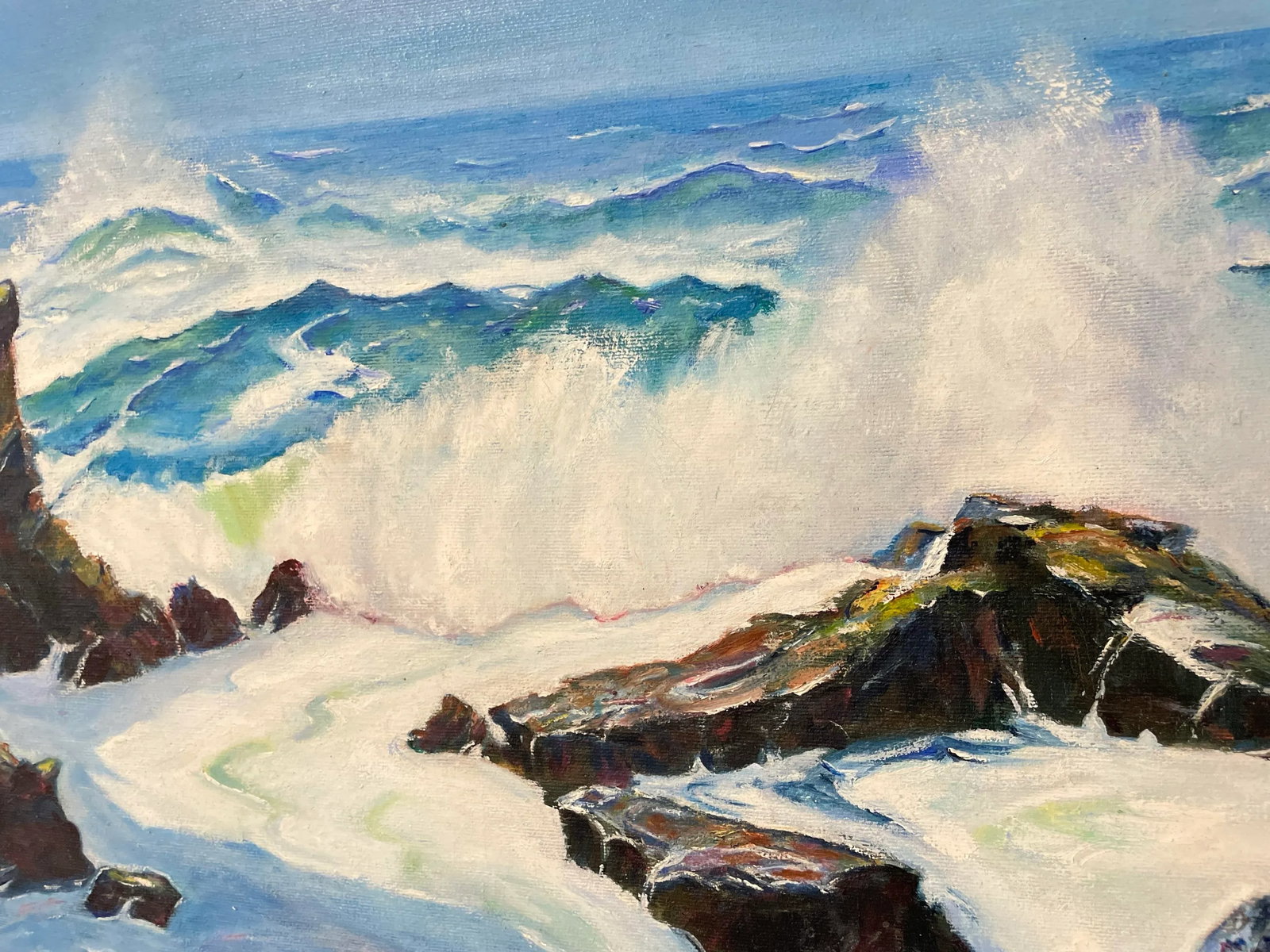 Mid 20th Century Vintage Framed Seascape Oil on Canvas Signed Ficaro - 2