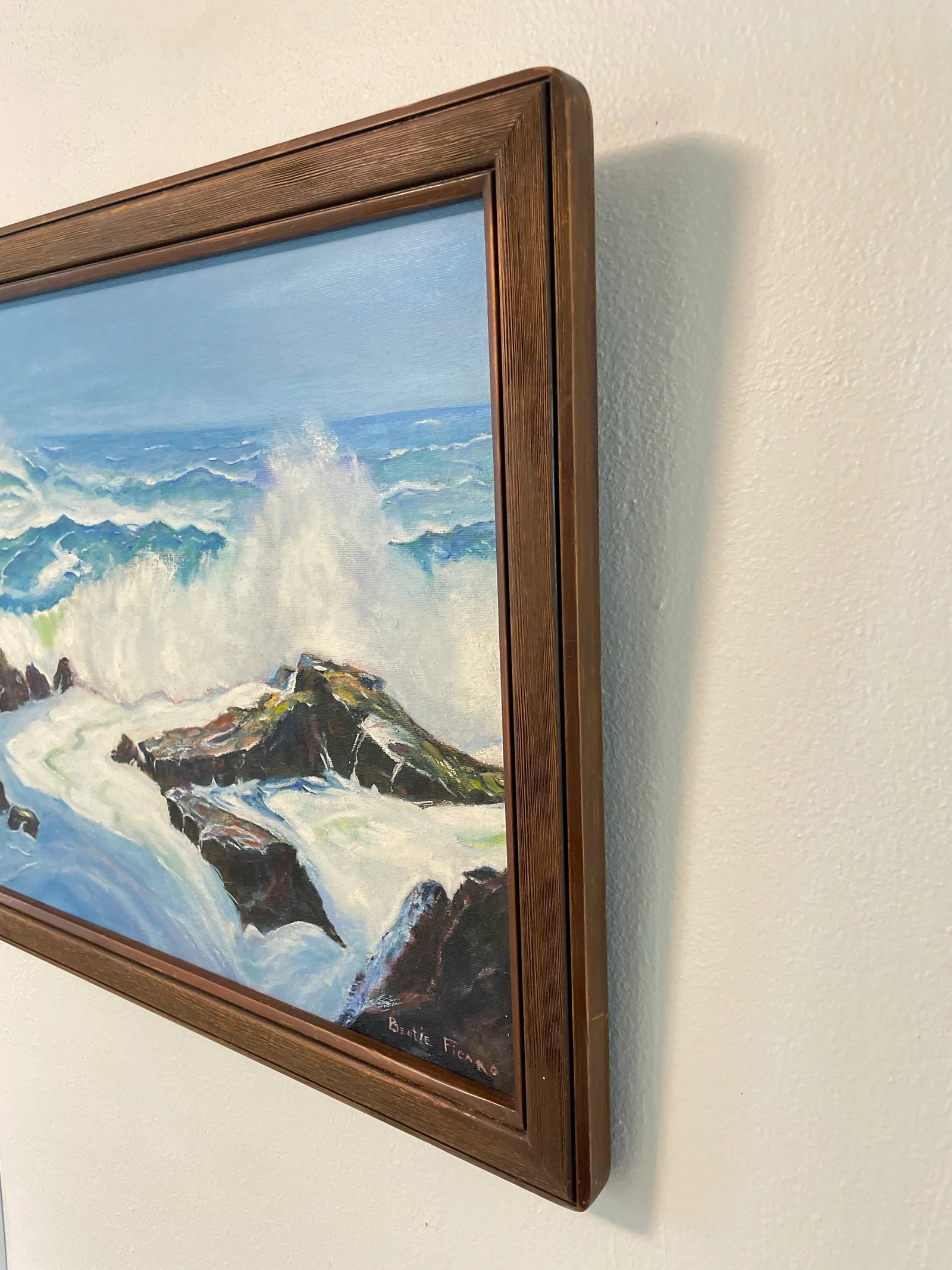 Mid 20th Century Vintage Framed Seascape Oil on Canvas Signed Ficaro - 4