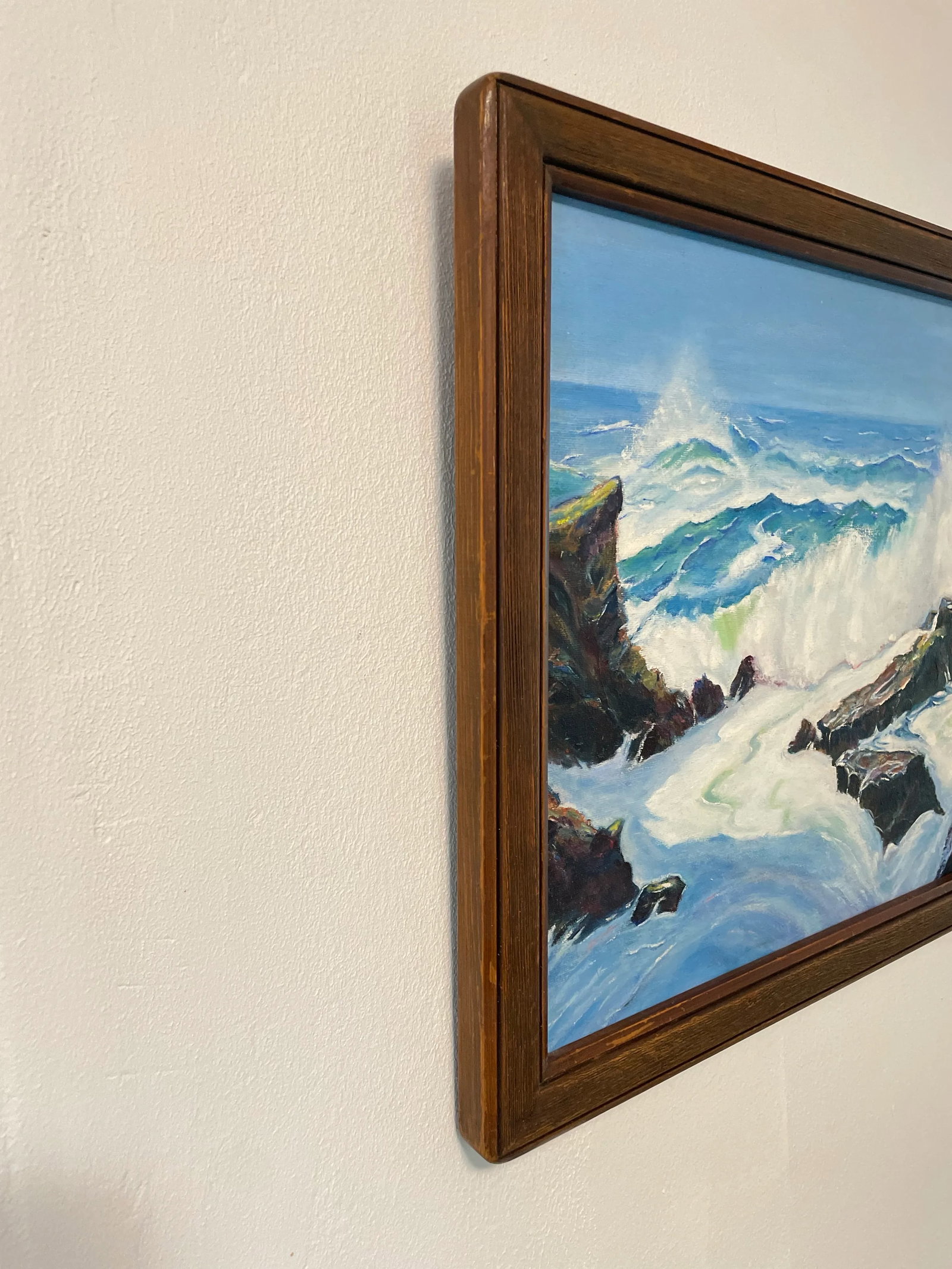 Mid 20th Century Vintage Framed Seascape Oil on Canvas Signed Ficaro - 5