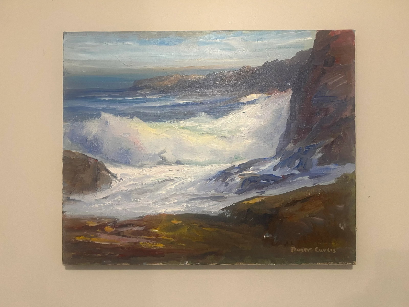 Roger Curtis (1910-2000), Vintage Abstract Coastal Oceanscape, Amazing Blue Hues, Signed - 2