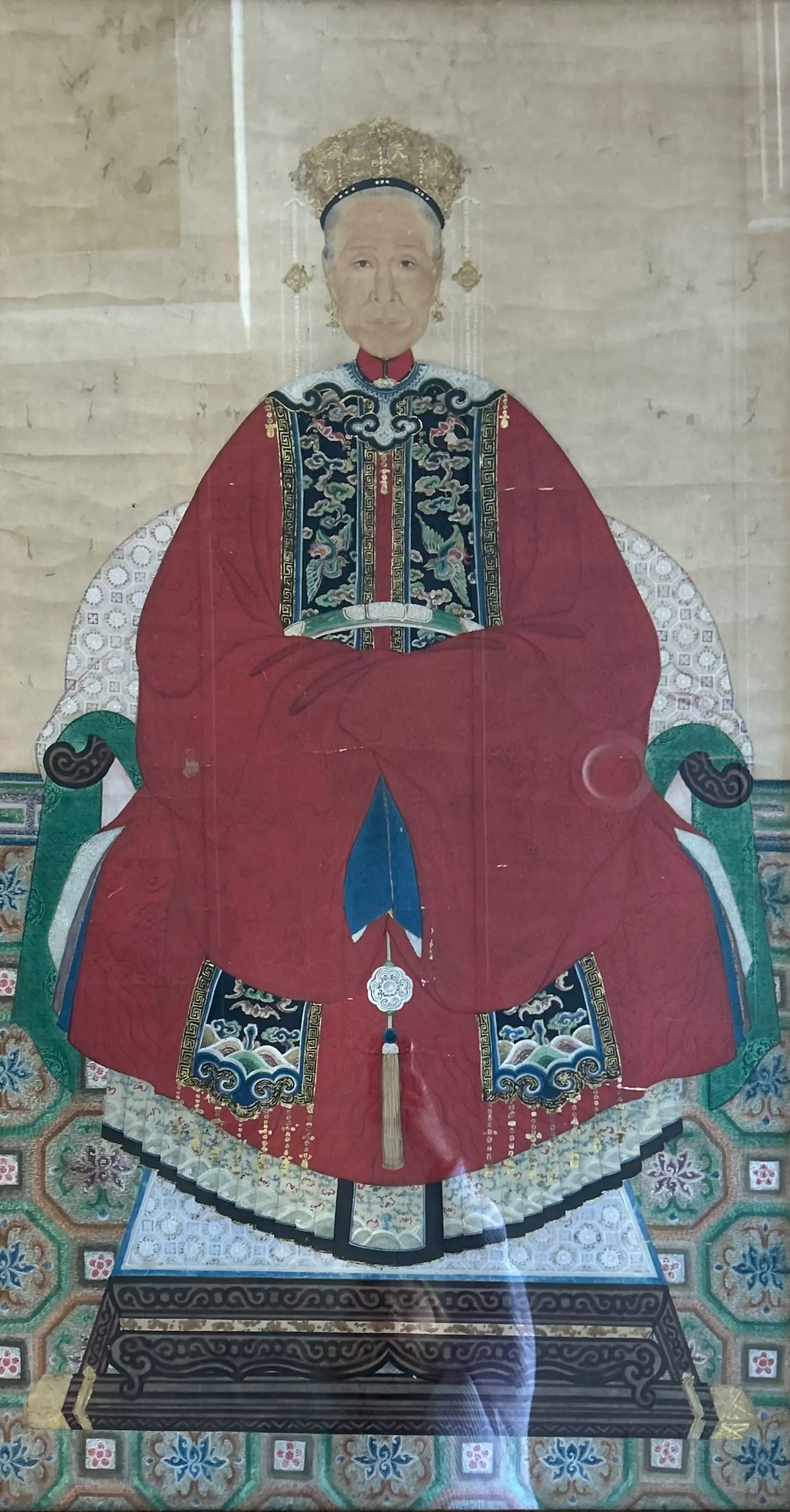 Large Chinese Ancestor Portrait, Watercolor on Silk - 2