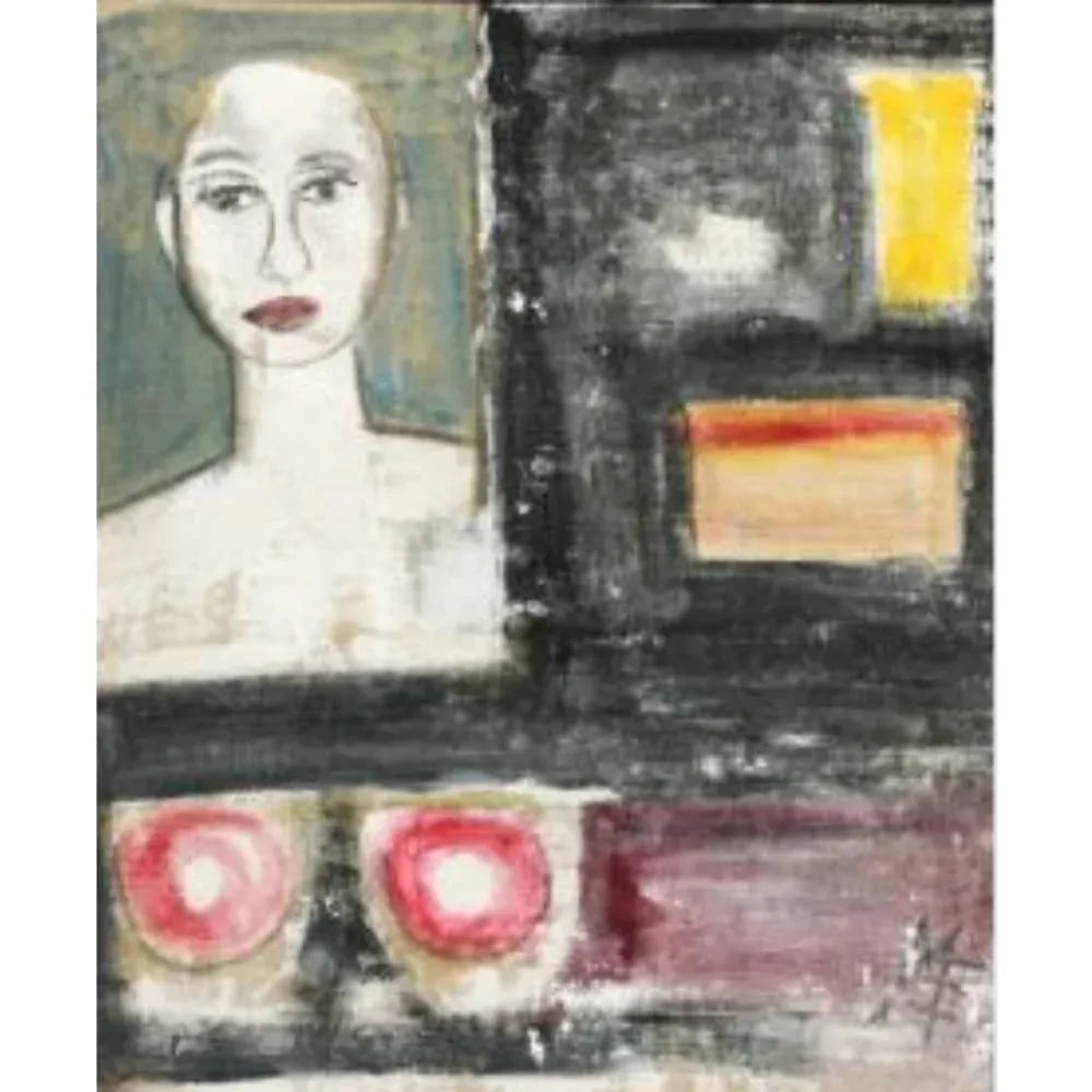 Mae Alice Engron (American 1933-2007) Abstract Portrait, Oil on Burlap, Framed - 2