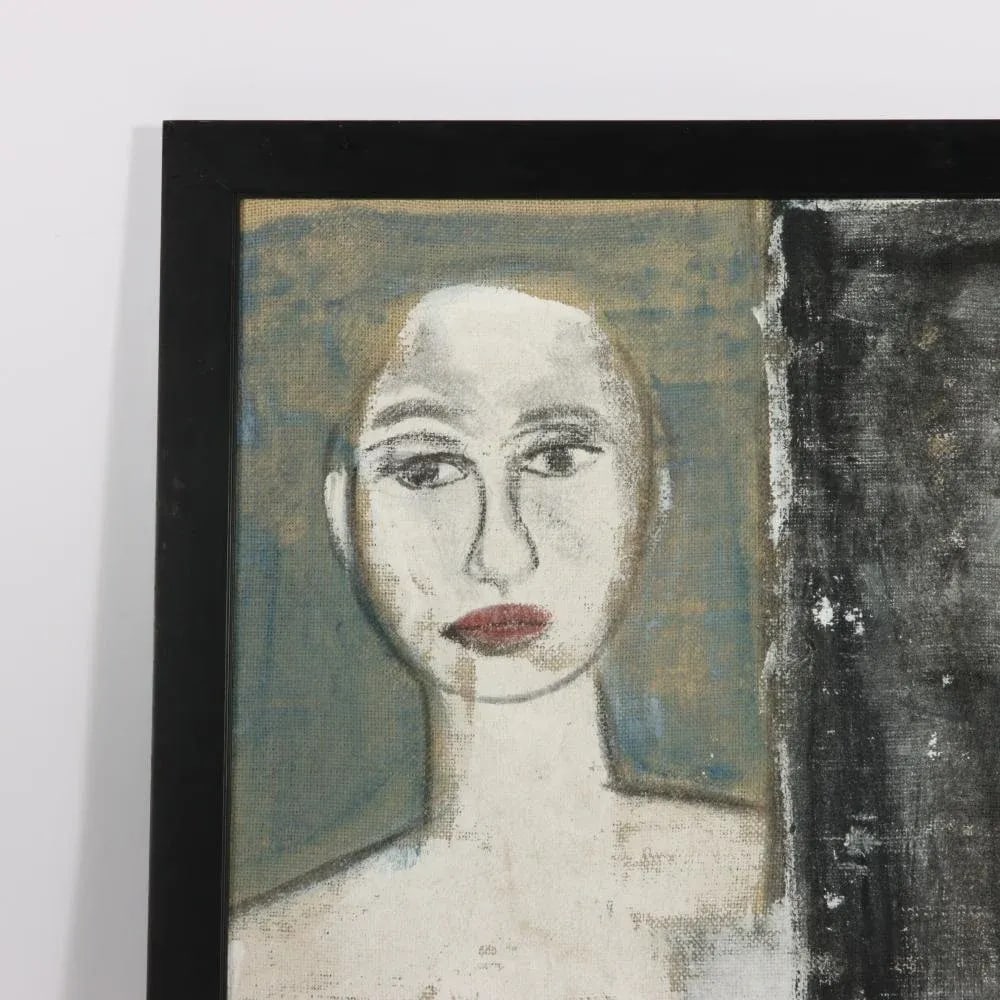 Mae Alice Engron (American 1933-2007) Abstract Portrait, Oil on Burlap, Framed - 3