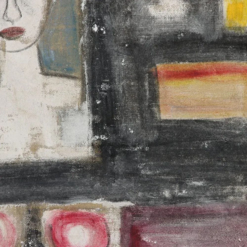 Mae Alice Engron (American 1933-2007) Abstract Portrait, Oil on Burlap, Framed - 5