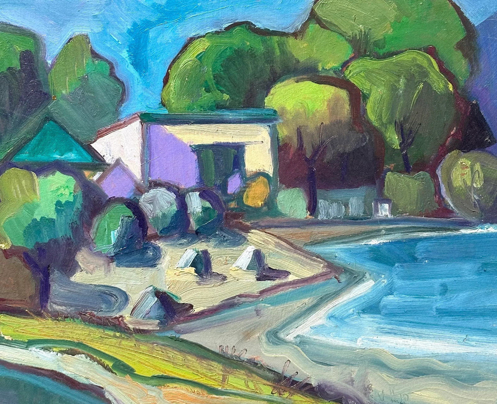 Wall Decor Berkeley Plein Air Original Oil Painting Hartman: Painted on location with my mentors, Henry Brandon and Terry St. John. We painted outdoors two days a week and weekly sessions drawing from the live model for over ten years. This is one of our