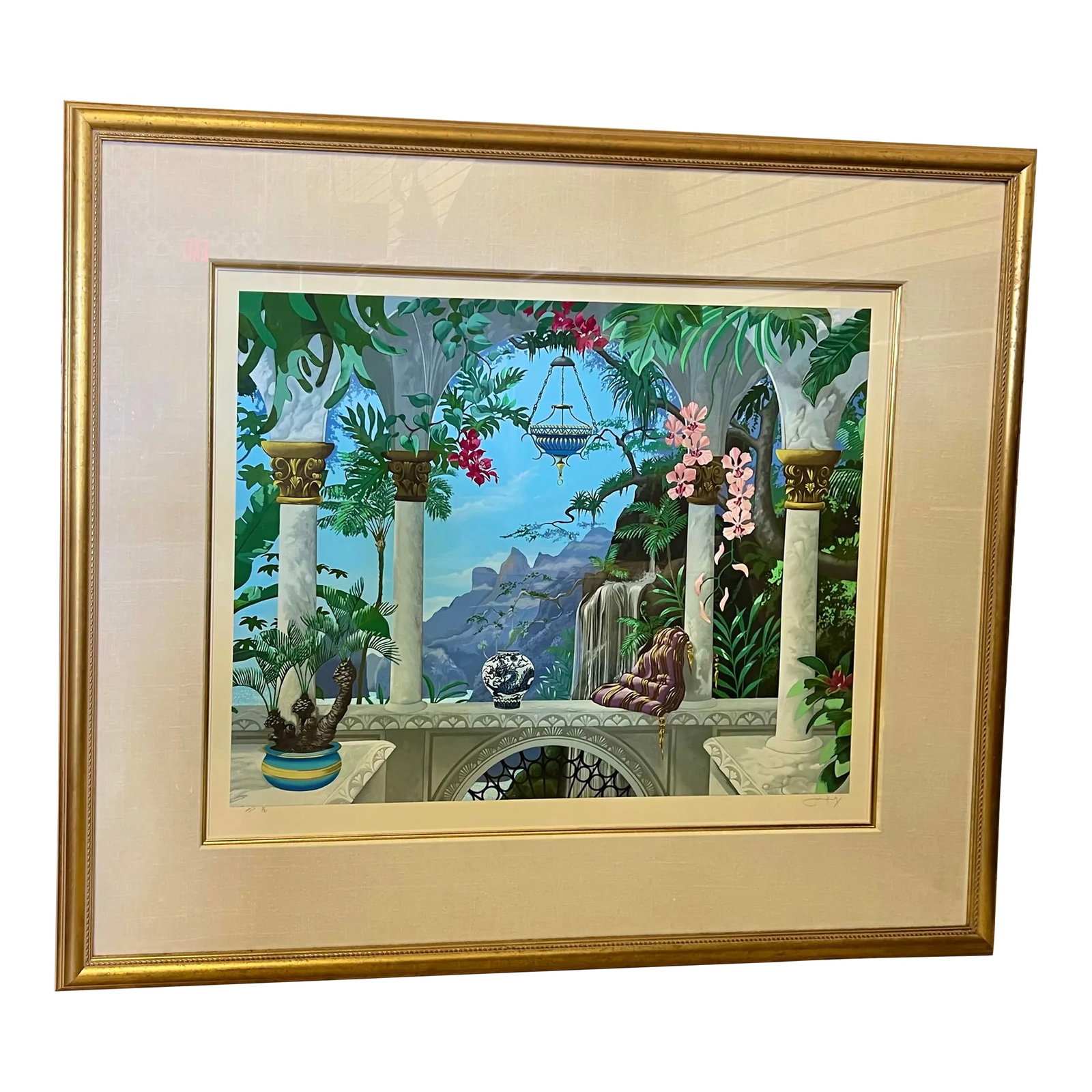 Vintage Colorful Large Framed Art Ap Signed John Kiraly: Large Colorful art for your wall. Original Limited Edition Serigraph Art Print, Artist Proof Entitled: "Meditation In Tijuca" By Renown Artist John Kiraly. pencil signed, numbered, double matted,