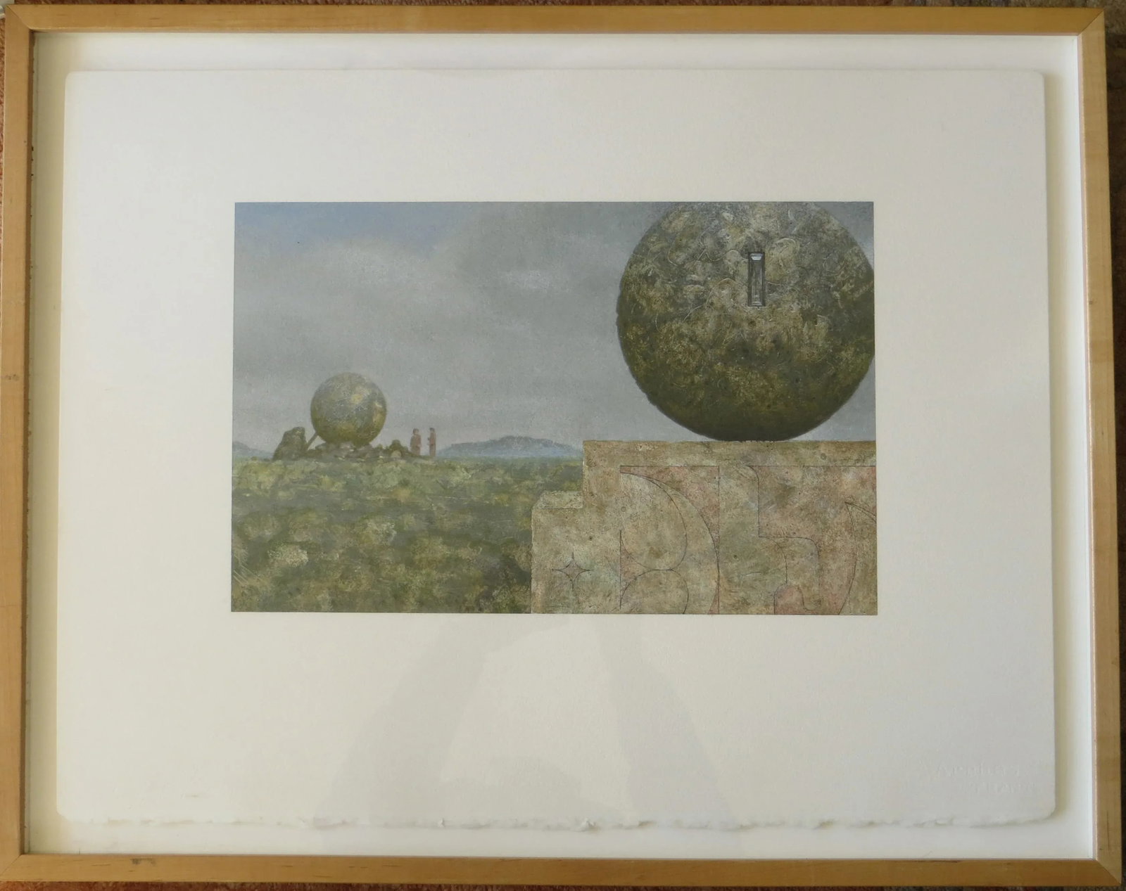 1980s Clayton Anderson Surrealist Painting, Landscape With Two Spheres - 4