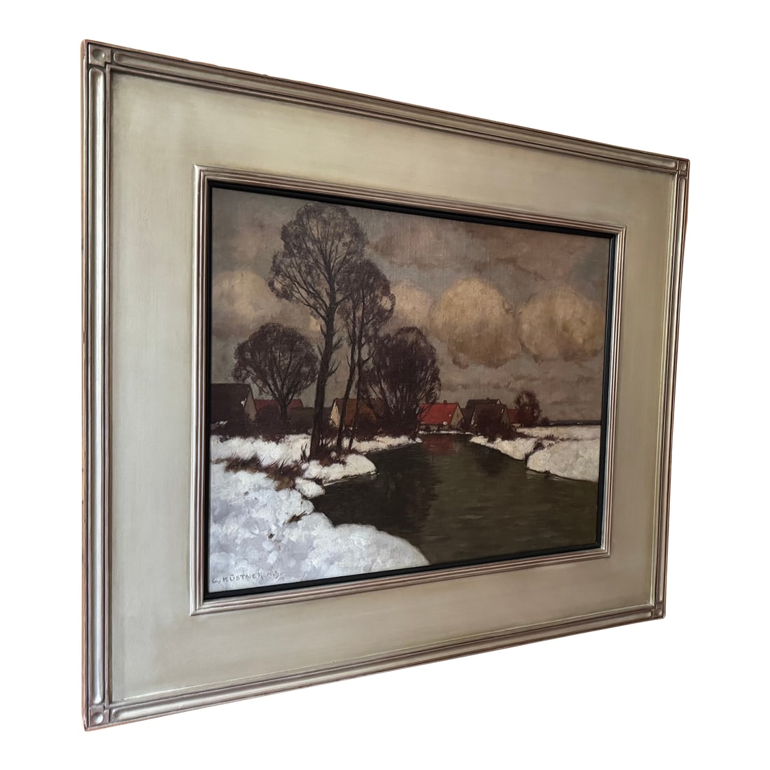 Winter Landscape by Carl Kustner, Oil Painting on Canvas C. 1910 - 2