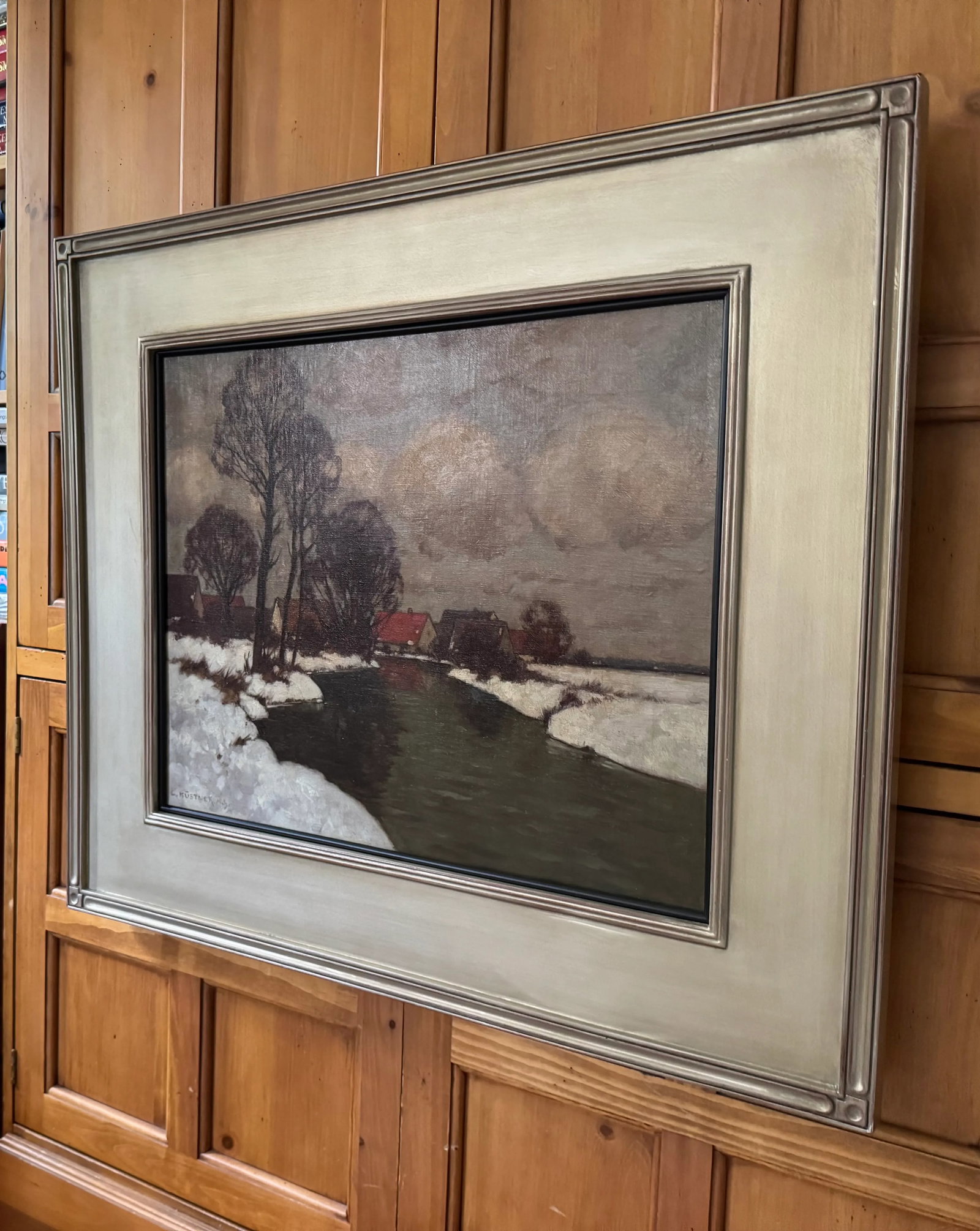 Winter Landscape by Carl Kustner, Oil Painting on Canvas C. 1910 - 4