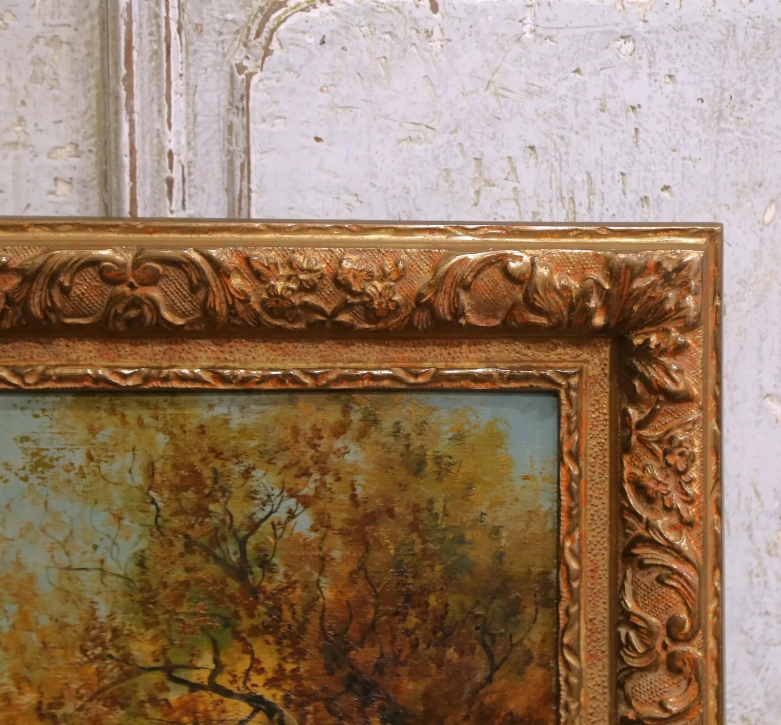 19th C. French Oil Painting With Herd in Carved Frame Signed Theodore Levigne - 5