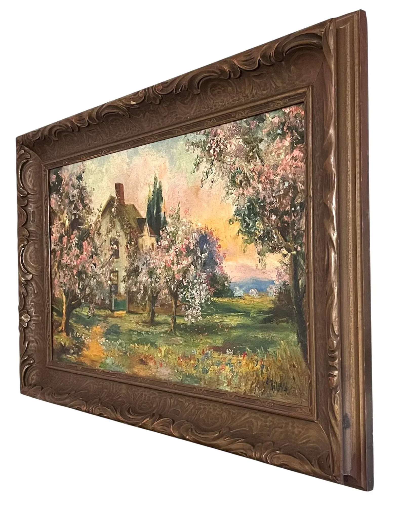Early 1900s Antique Landscape Oil Painting in Period Frame. Signed - 2