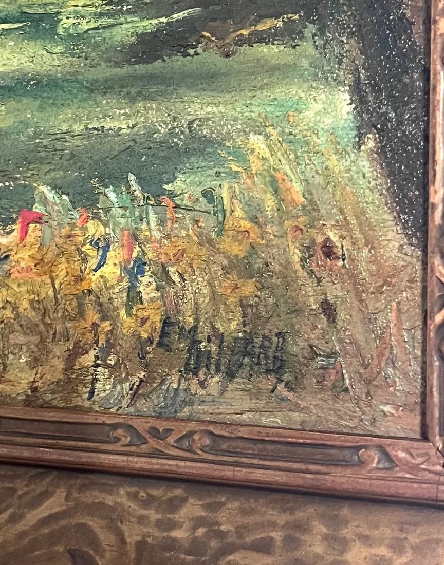 Early 1900s Antique Landscape Oil Painting in Period Frame. Signed - 6