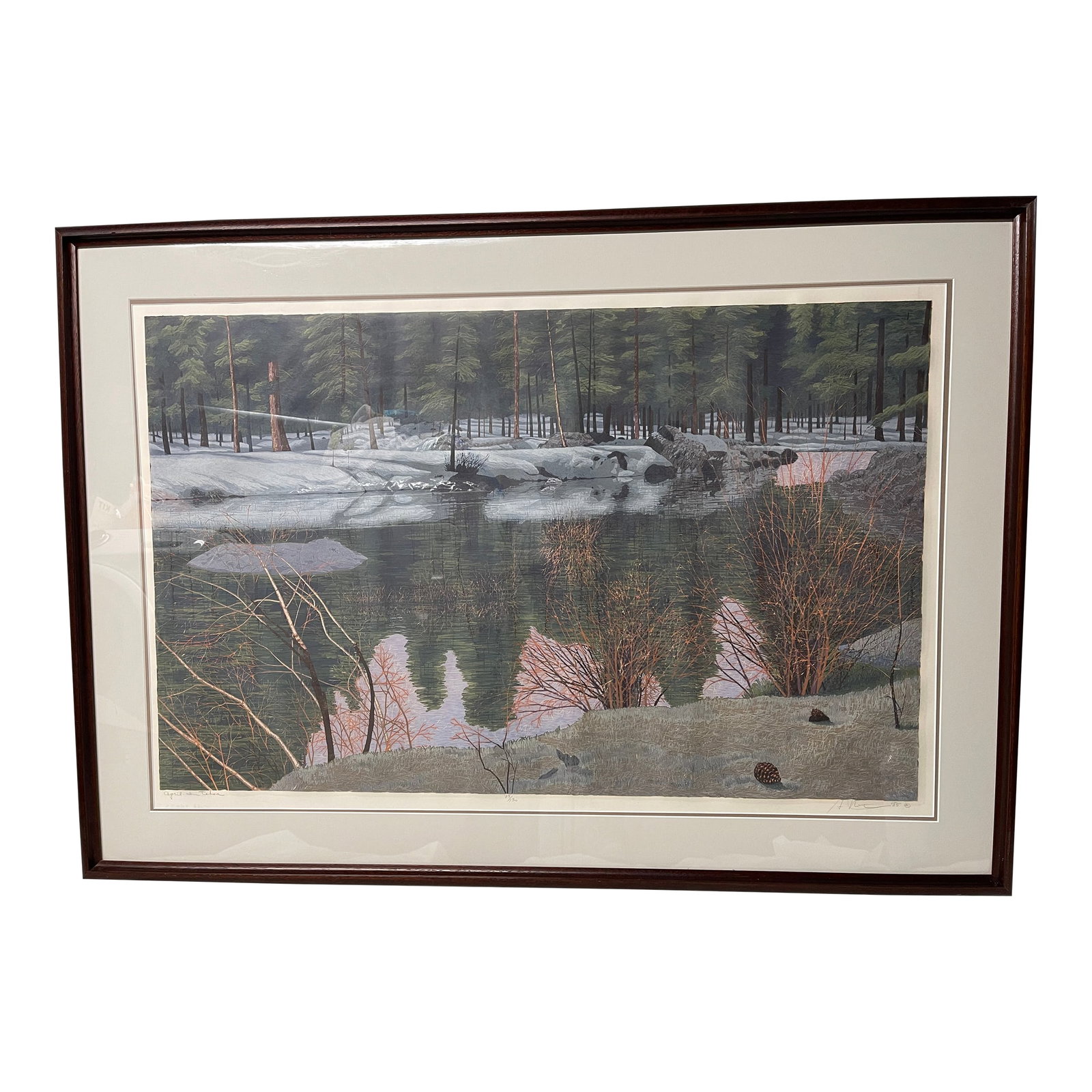 1980s Gordon Mortensen "April in Tahoe" Signed & Numbered Fine Art Woodcut Framed (1 of 14)