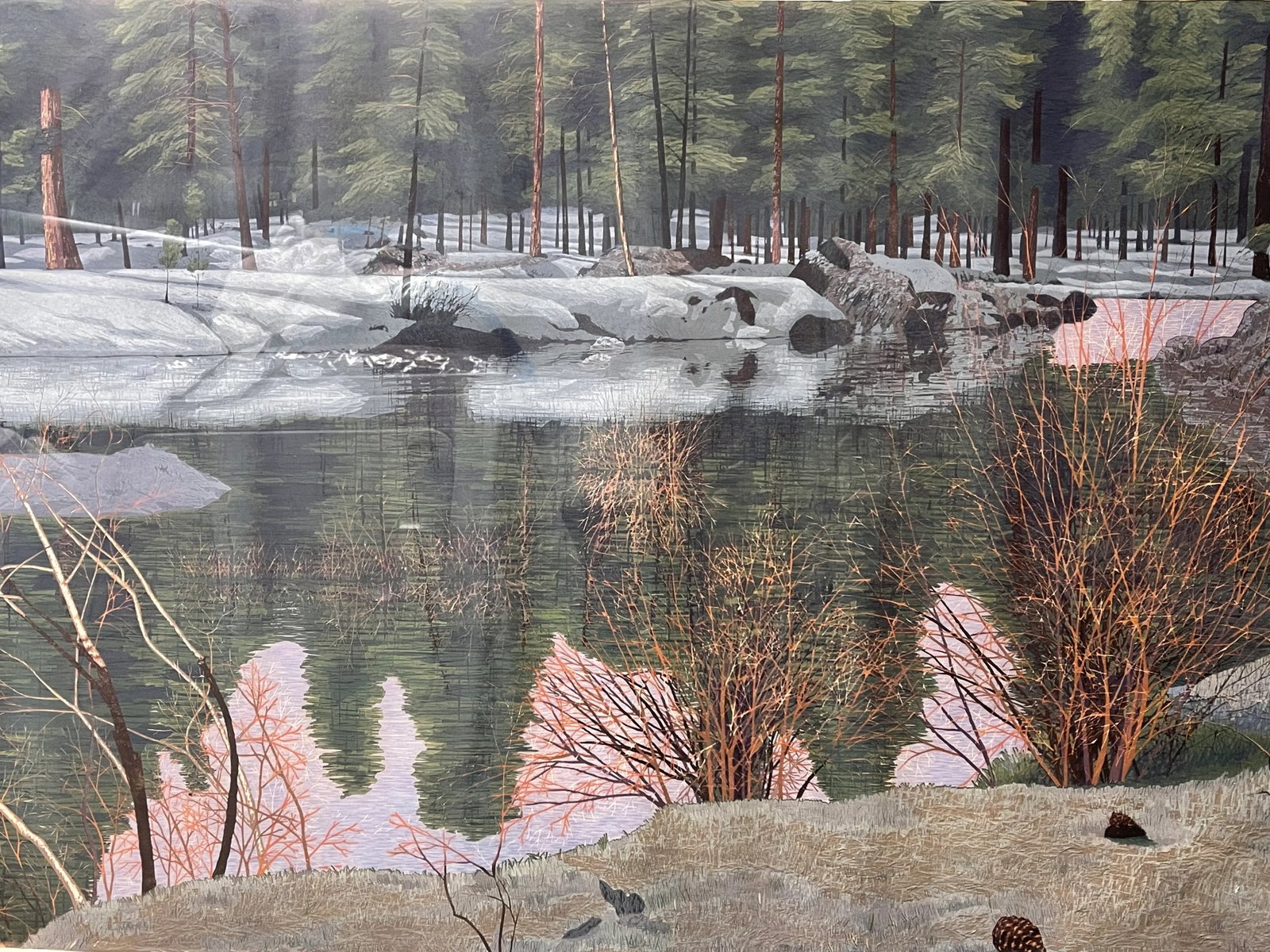 1980s Gordon Mortensen "April in Tahoe" Signed & Numbered Fine Art Woodcut Framed - 2