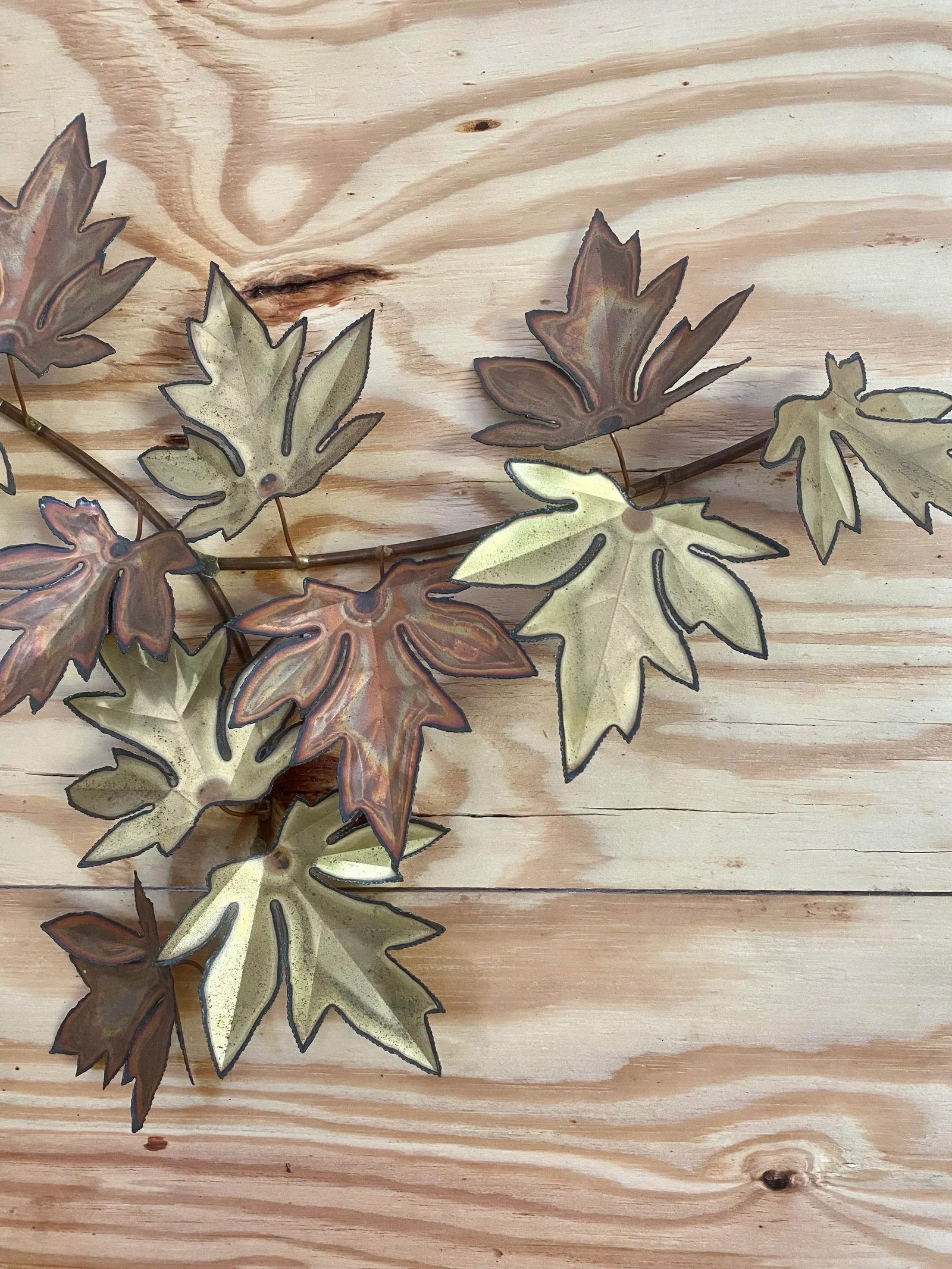 Curtis Jere-Style Signed Copper & Brass Leaves Sculpture - 11