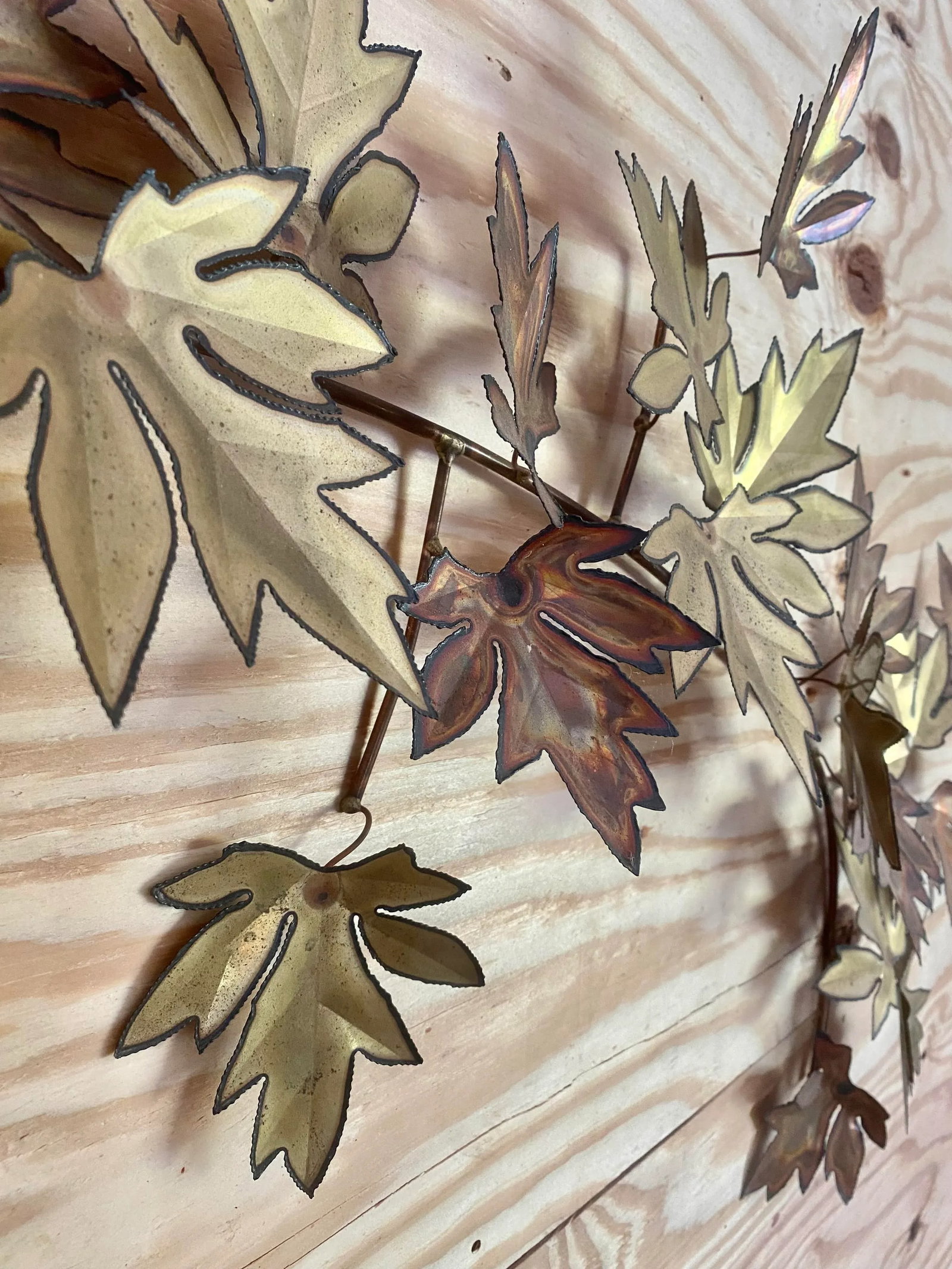 Curtis Jere-Style Signed Copper & Brass Leaves Sculpture - 13
