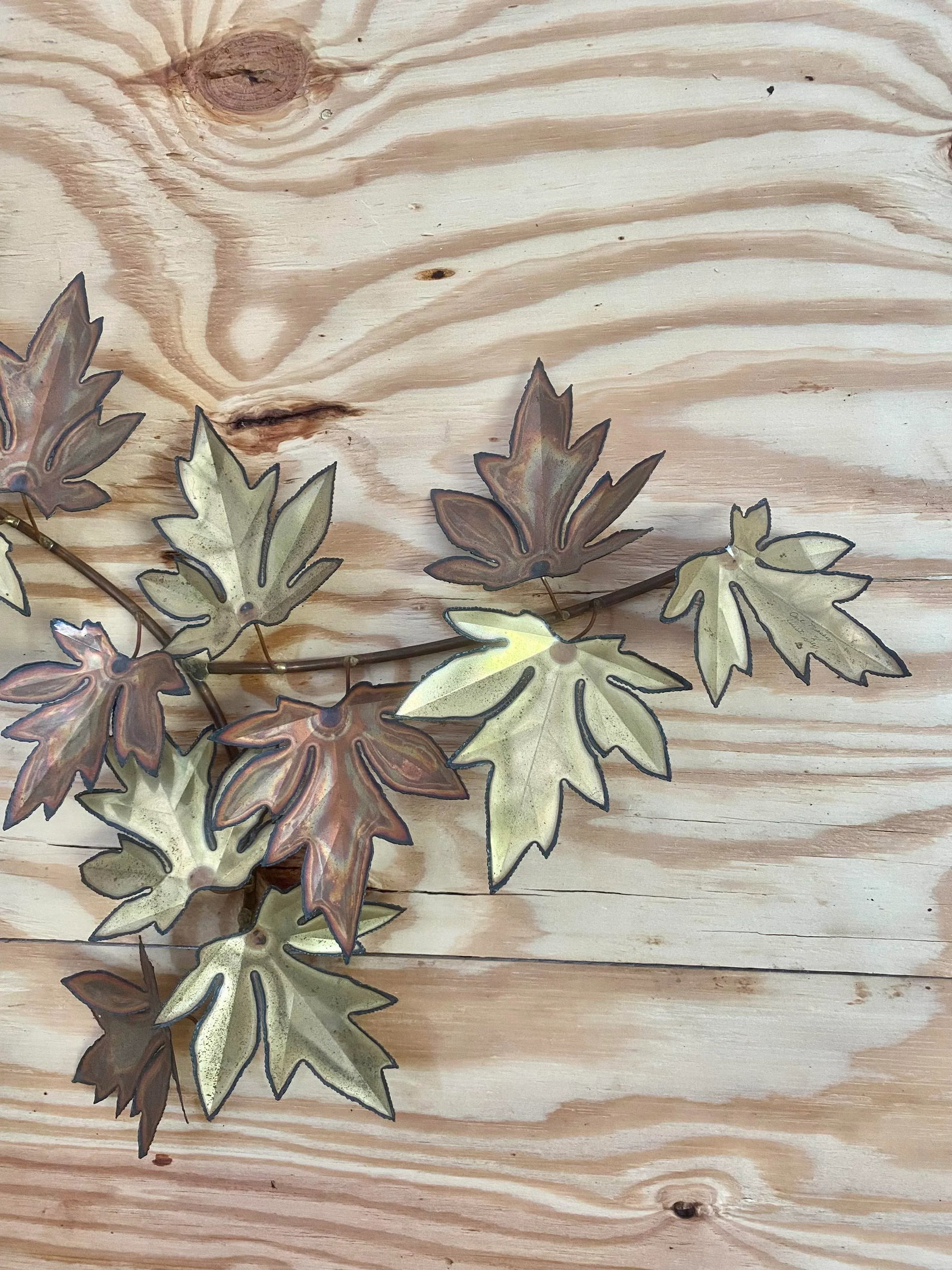 Curtis Jere-Style Signed Copper & Brass Leaves Sculpture - 15