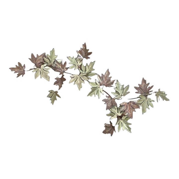 Curtis Jere-Style Signed Copper & Brass Leaves Sculpture: Artist-signed wall sculpture with integrated wall hook, ready to display. This piece has been beautifully-crafted with an elegant, yet definitively Brutalist, torch-cut technique and is filled with