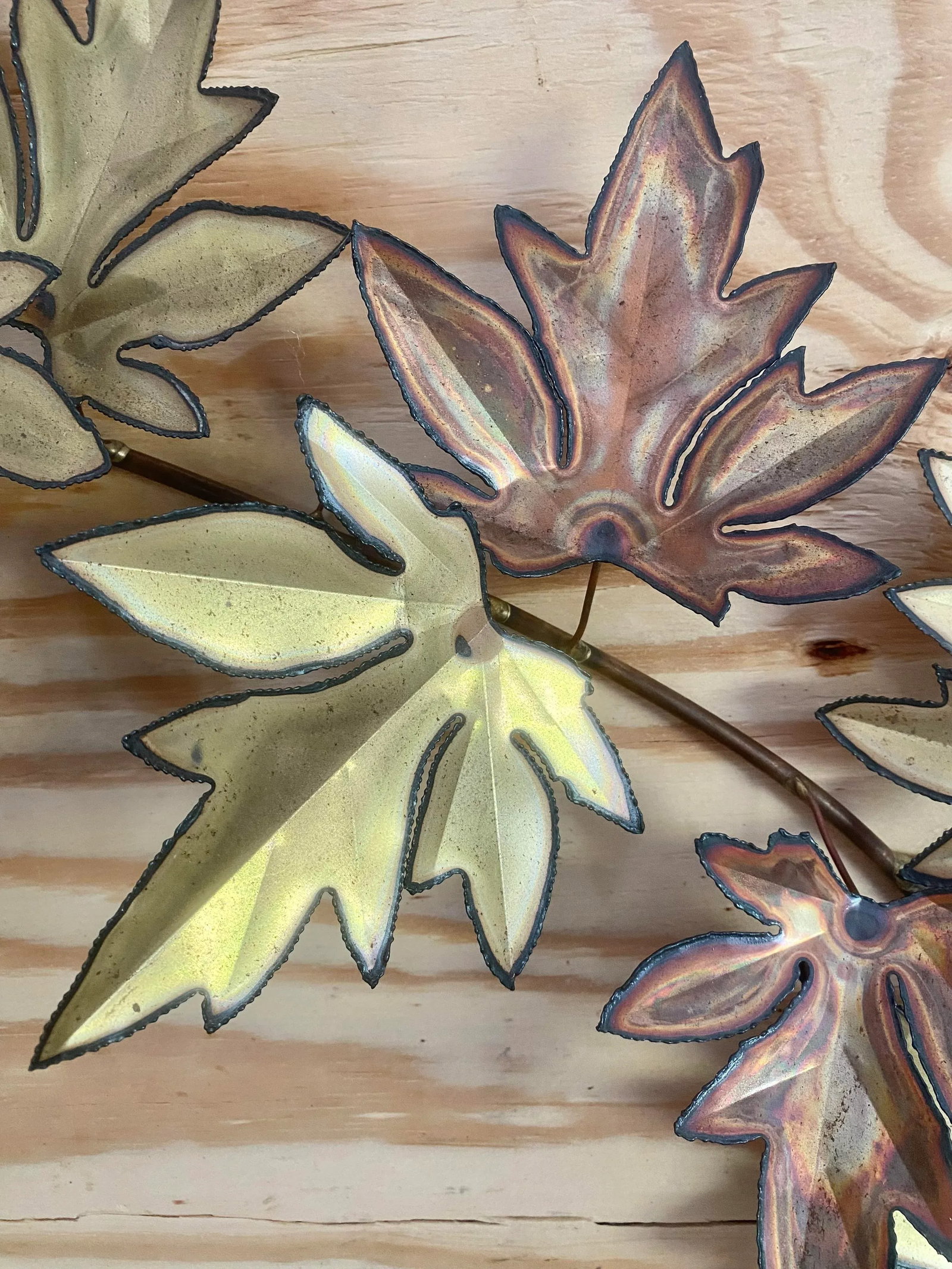 Curtis Jere-Style Signed Copper & Brass Leaves Sculpture - 3